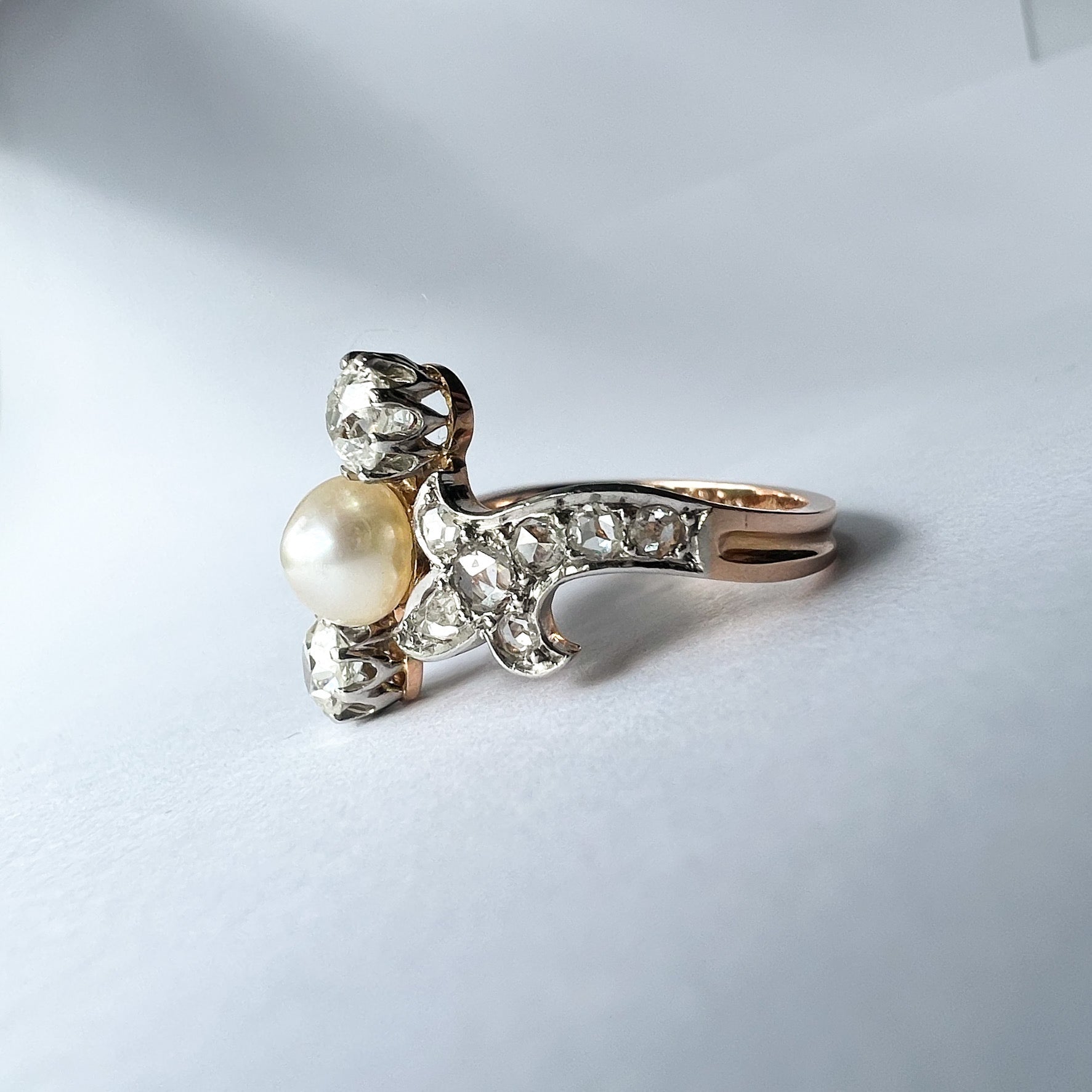 Antique Belle Époque Natural Pearl and Diamond Ring