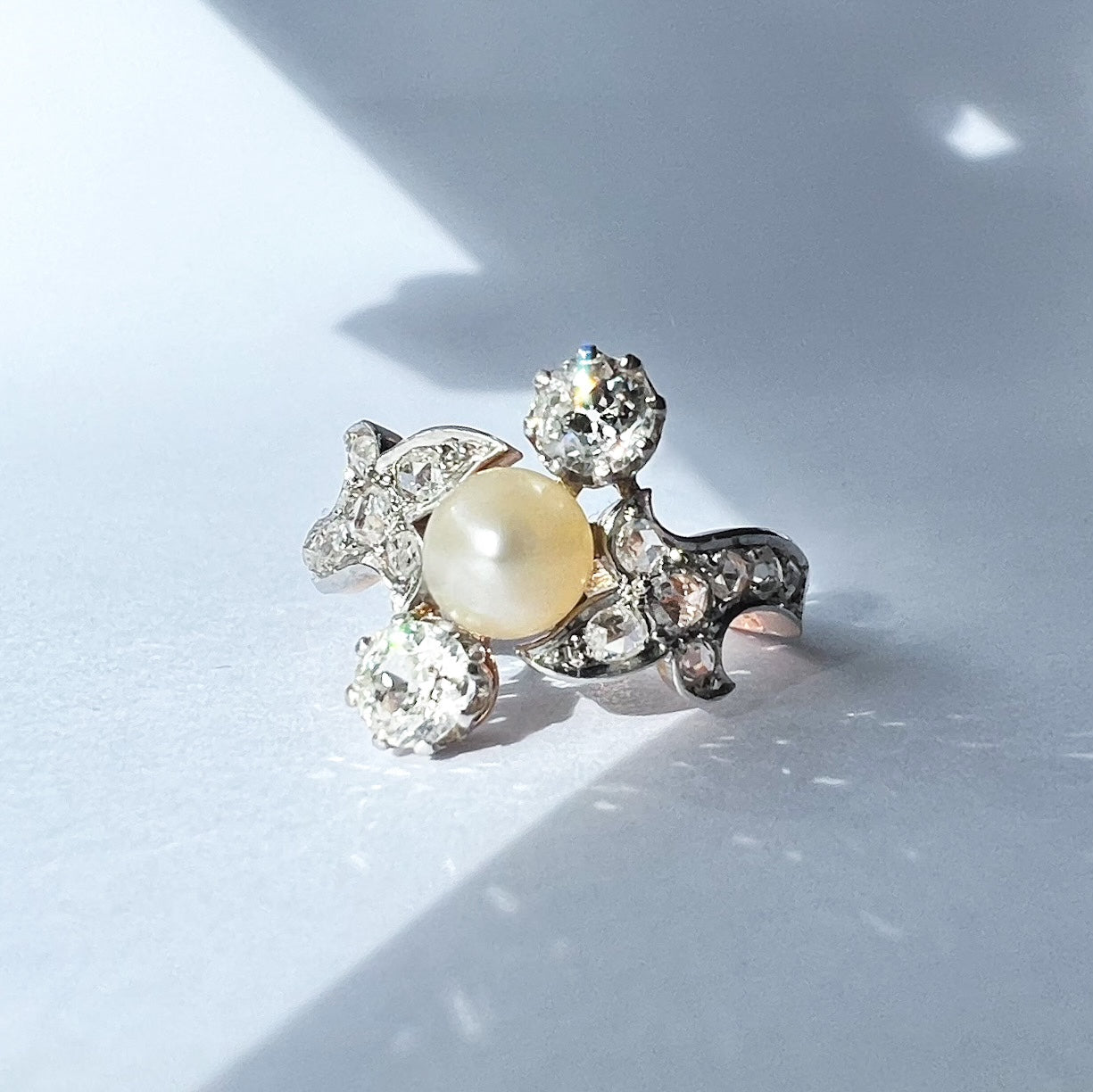 Antique Edwardian pearl and diamond ring
