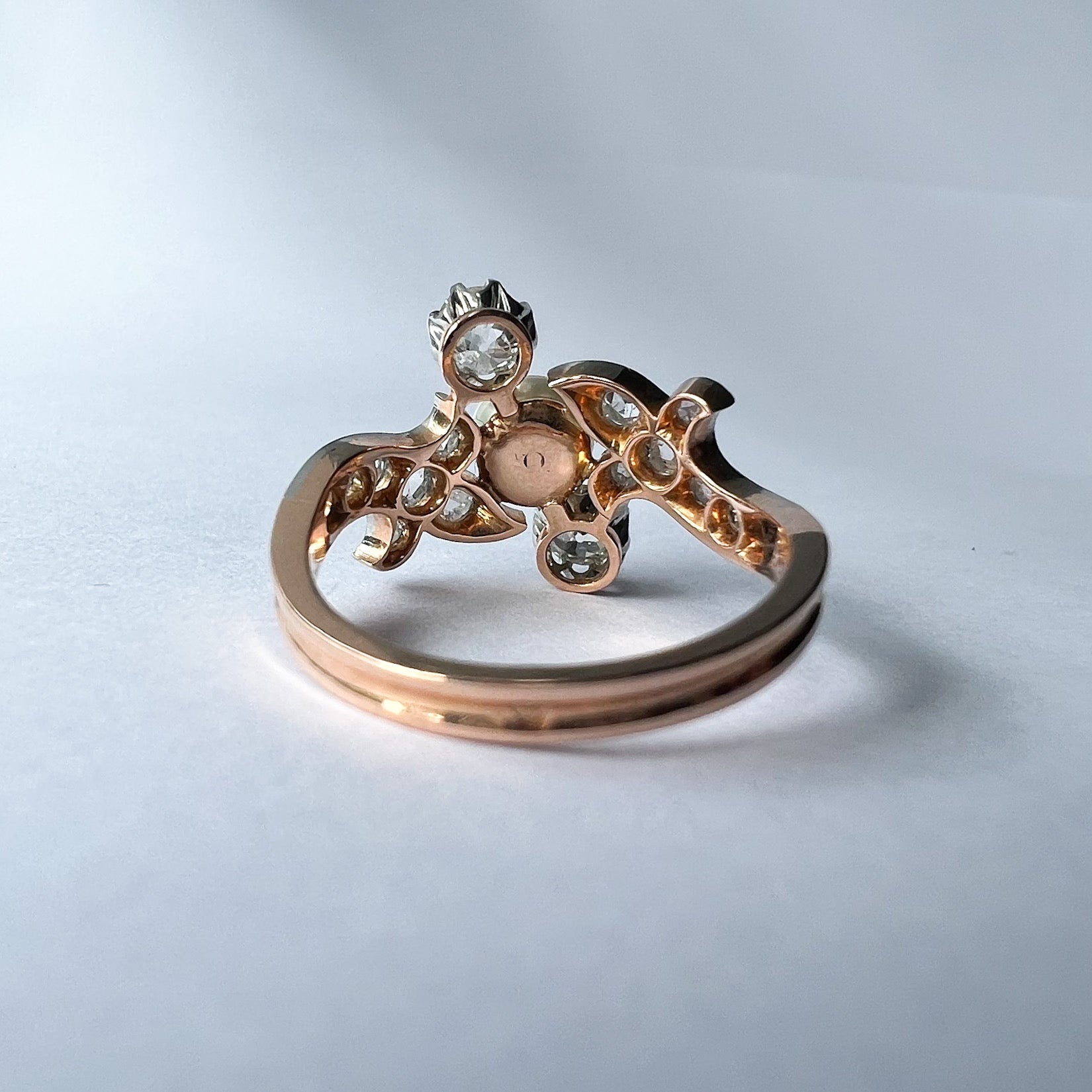 Antique Belle Époque Natural Pearl and Diamond Ring