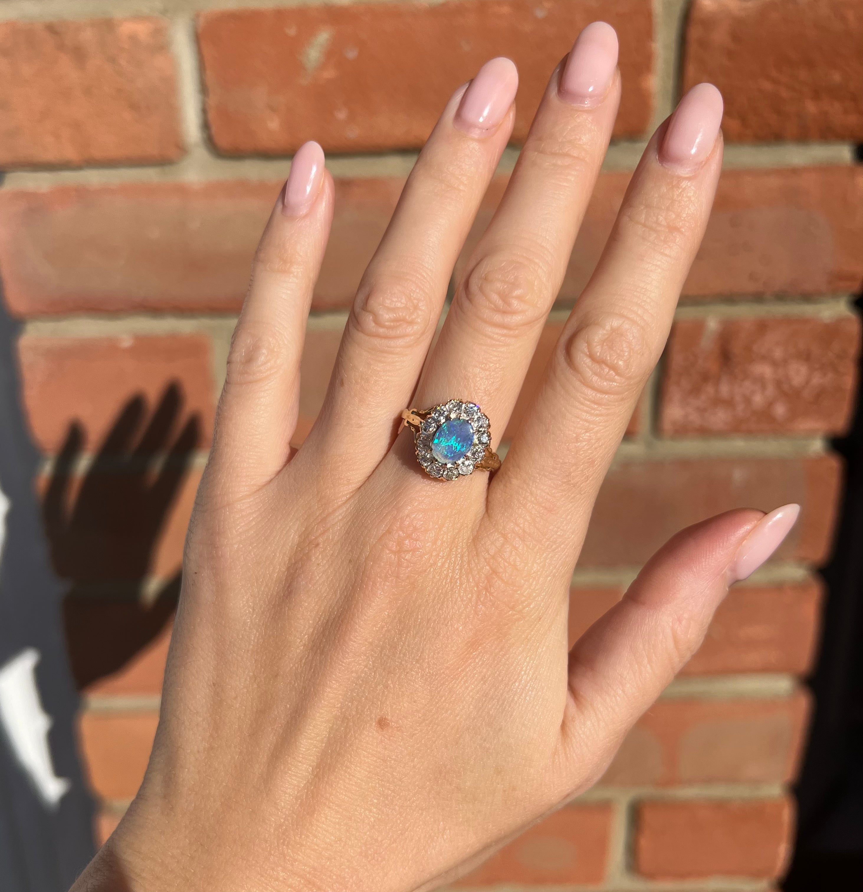 Vintage Opal and 0.60ct Diamond Cluster Ring