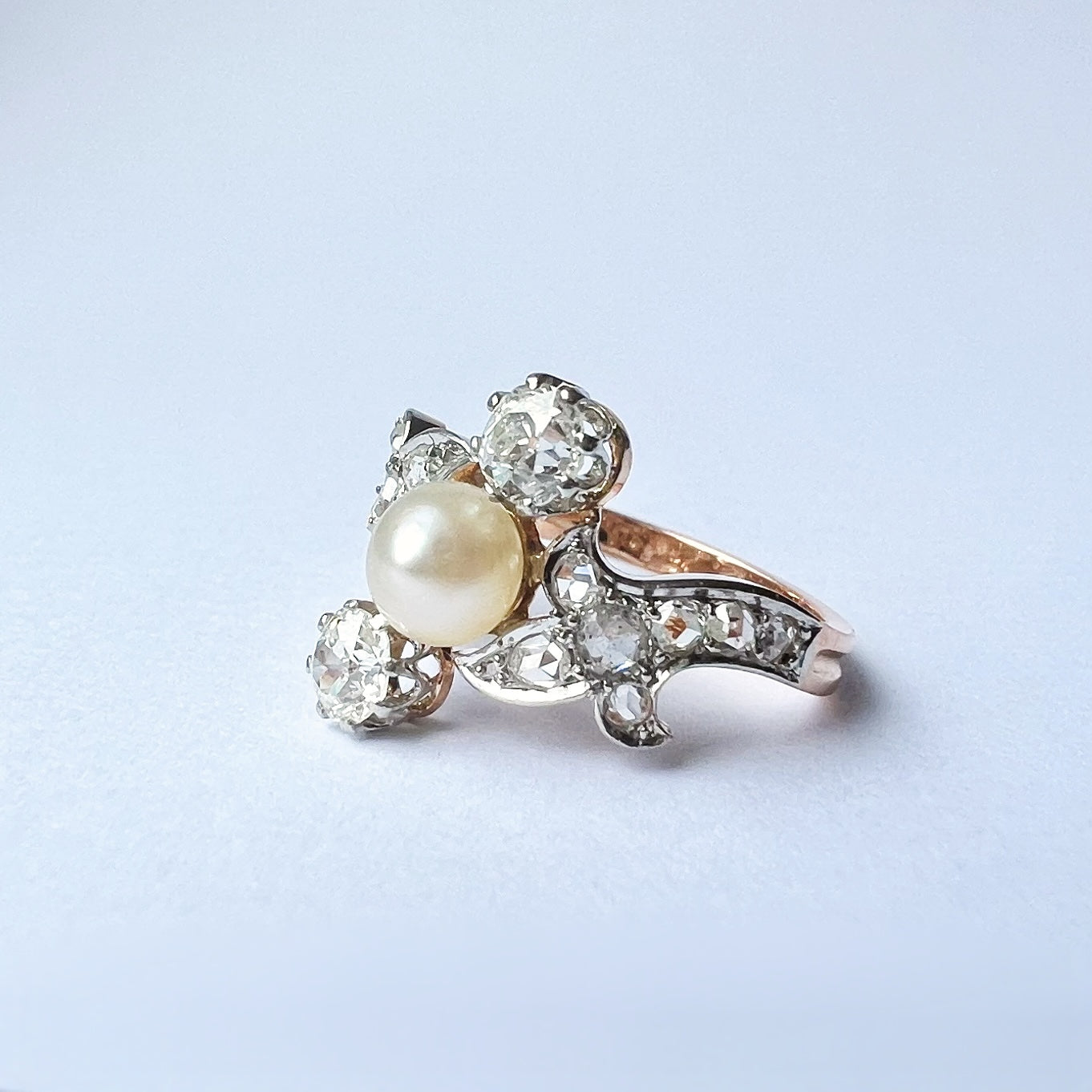 Antique Belle Époque Natural Pearl and Diamond Ring