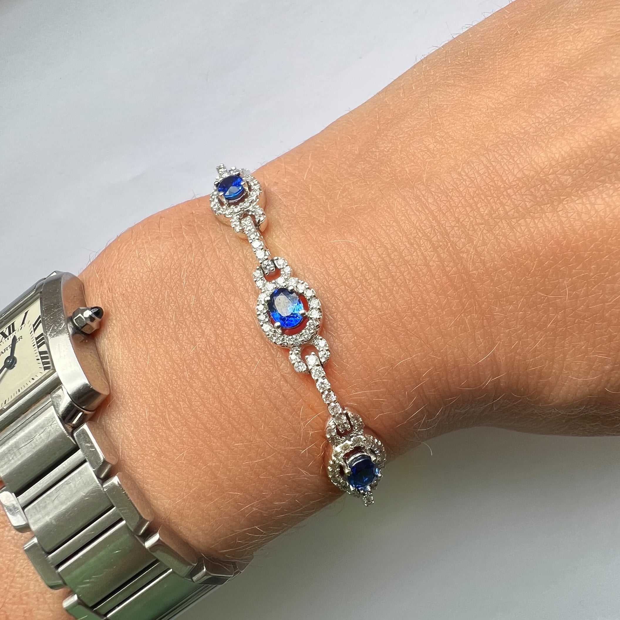 Stunning Unheated Ceylon Sapphire and Diamond Bracelet