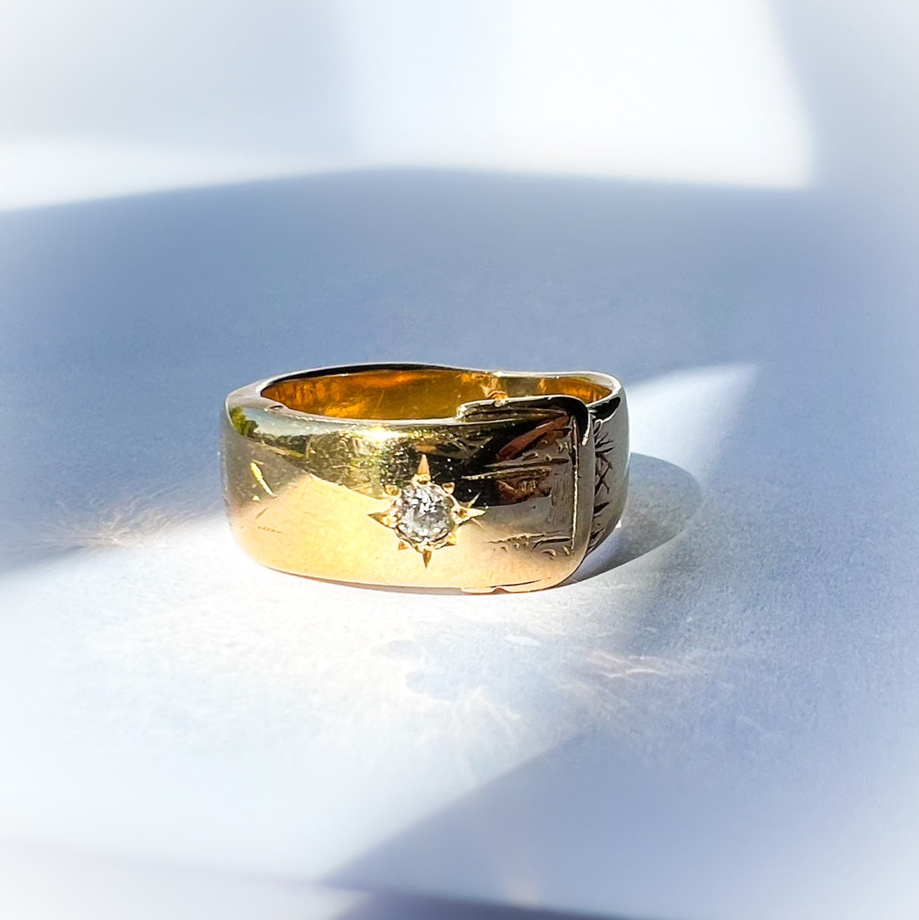 Antique 18ct Gold Buckle Ring with Diamond Star, 1875