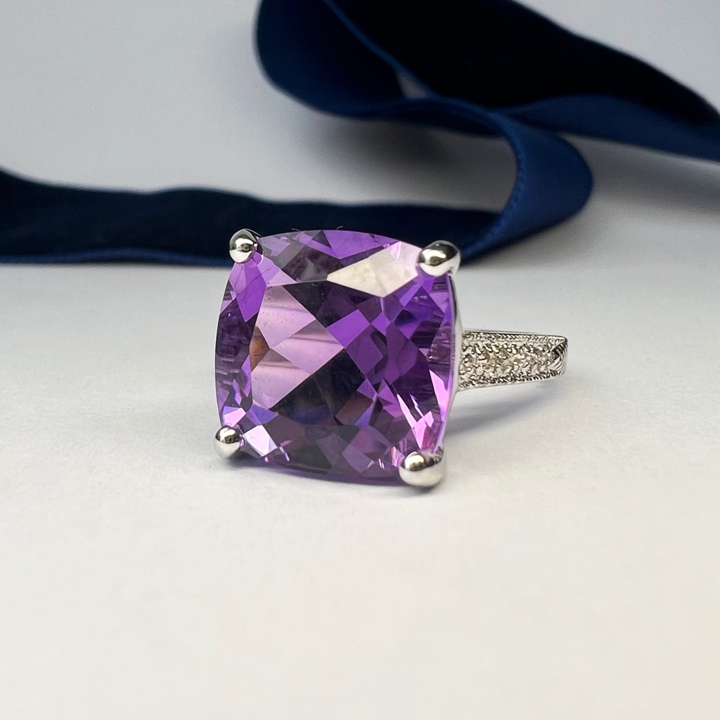 Large Amethyst and Diamond Dress Ring