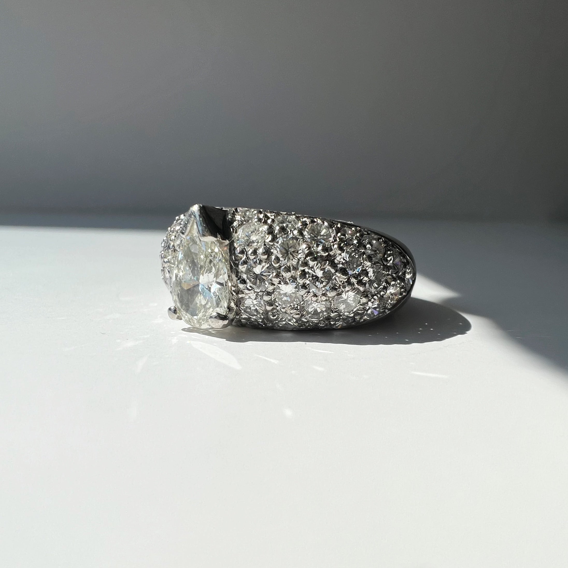 Vintage Pear Shaped Diamond Bombe Ring, 2.25ct