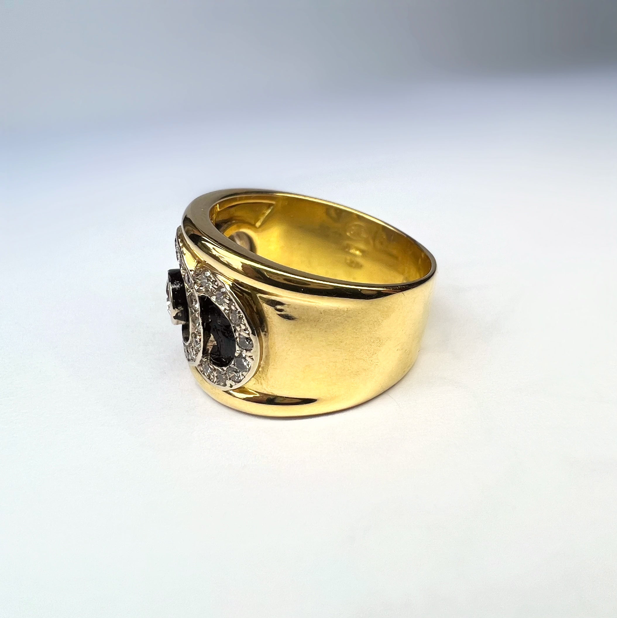 Retro Italian 18ct Gold Enamel and Diamond Ring