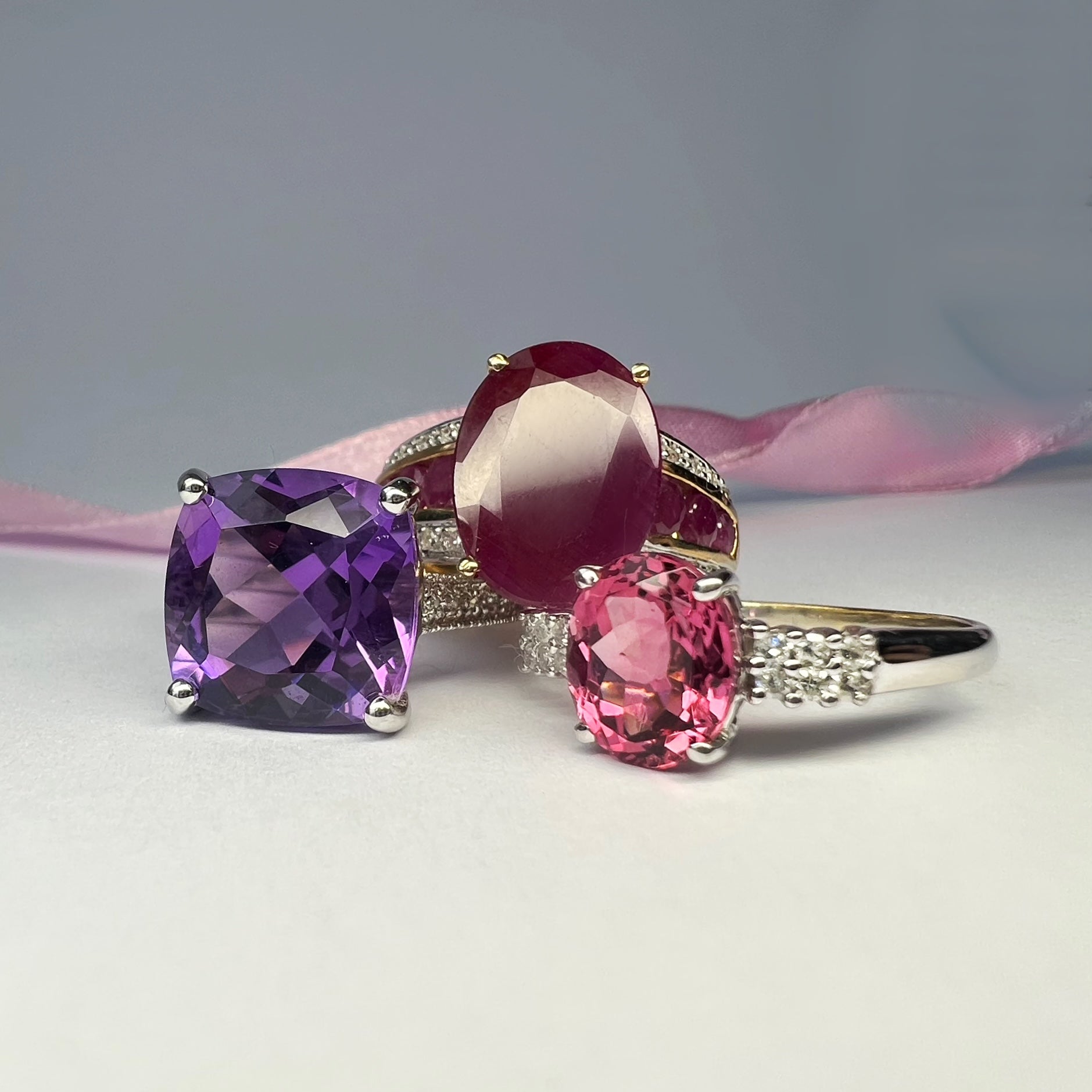 Large Amethyst and Diamond Dress Ring