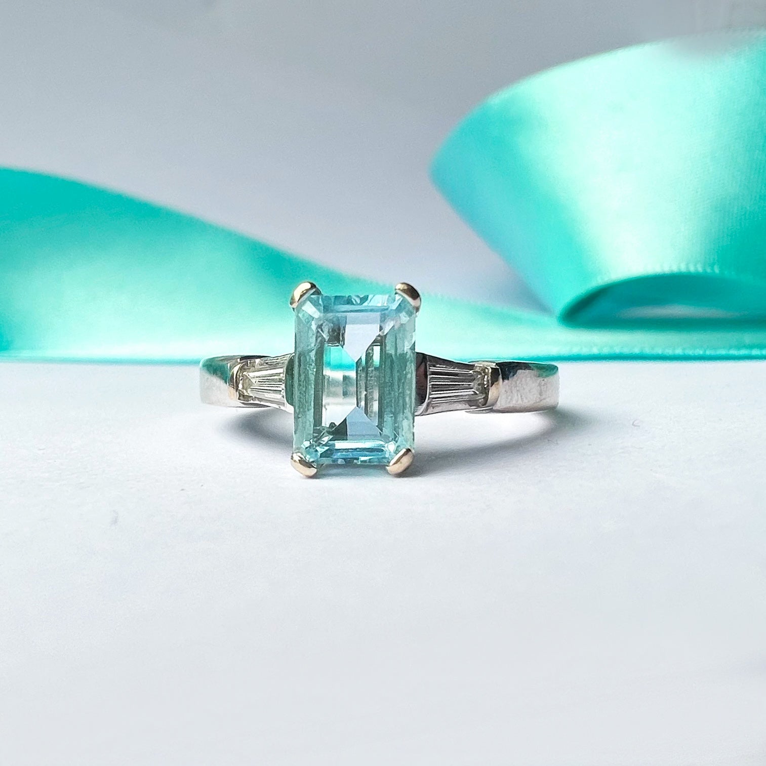 Aquamarine and Diamond 18ct White Gold Ring