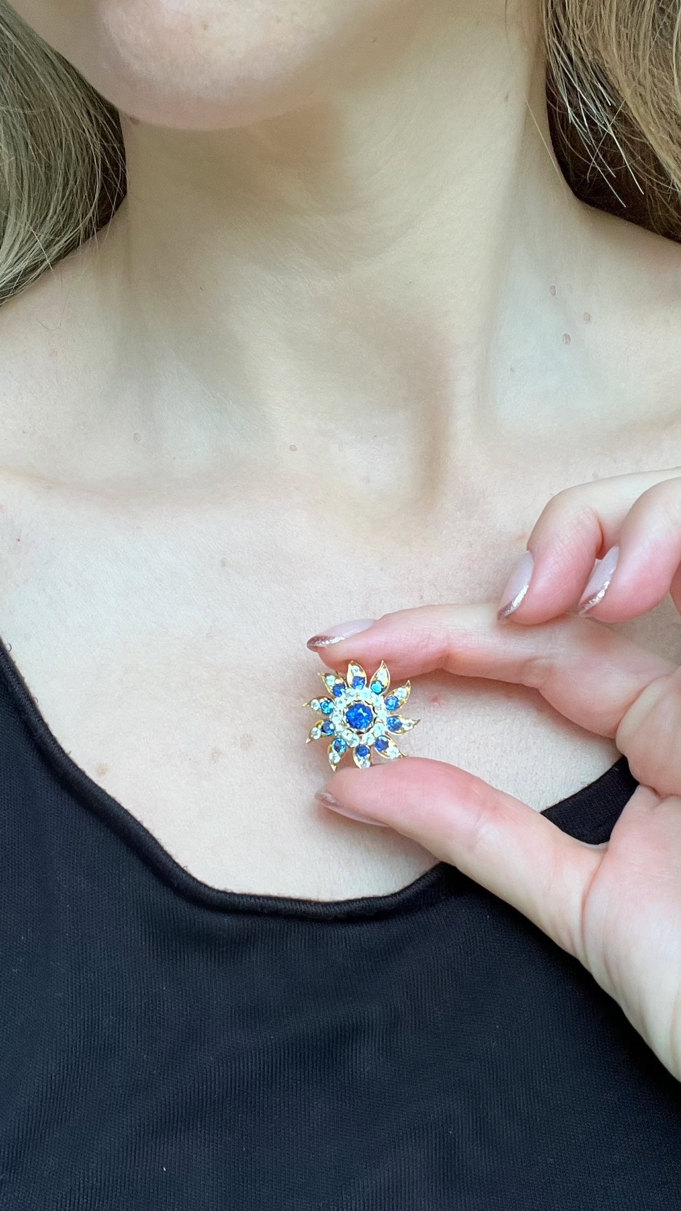 Antique Sapphire and Diamond Brooch / Pendant