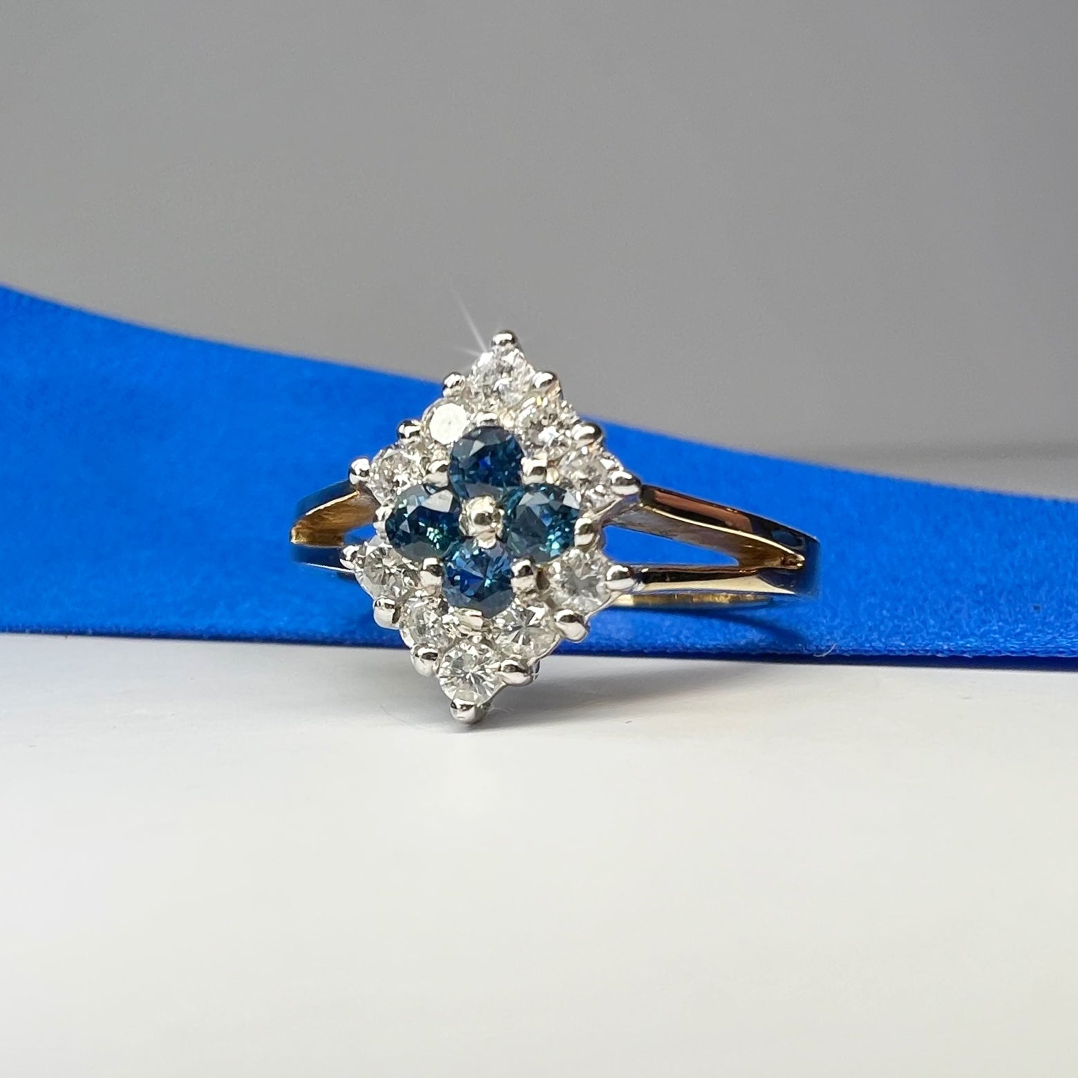 Vintage Sapphire and Diamond Marquise Cluster Ring