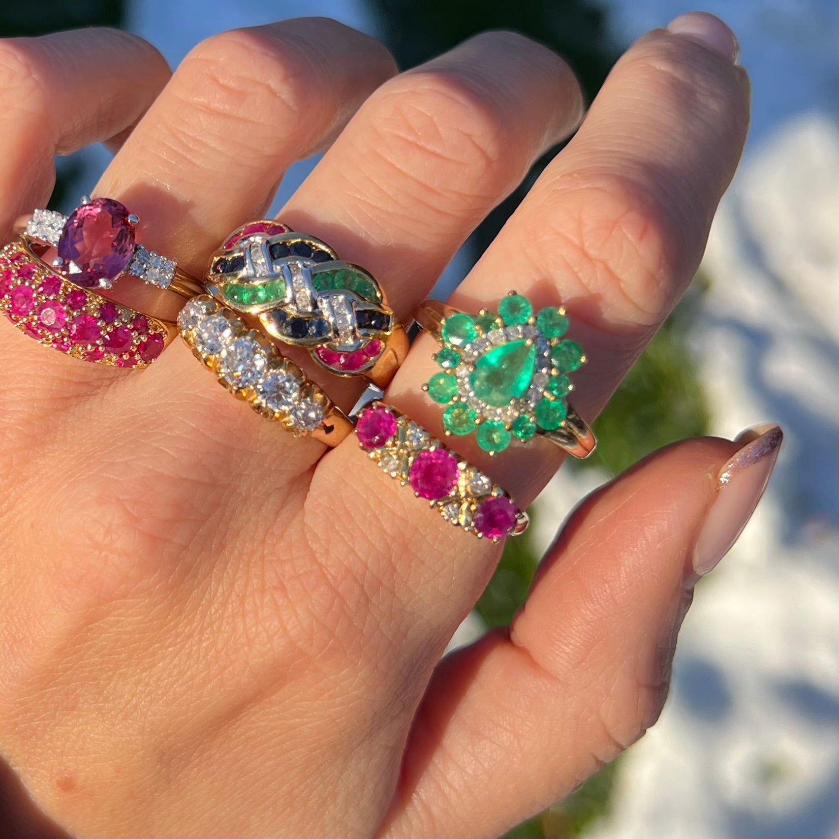Vintage Ruby 3 Stone and Diamond Ring