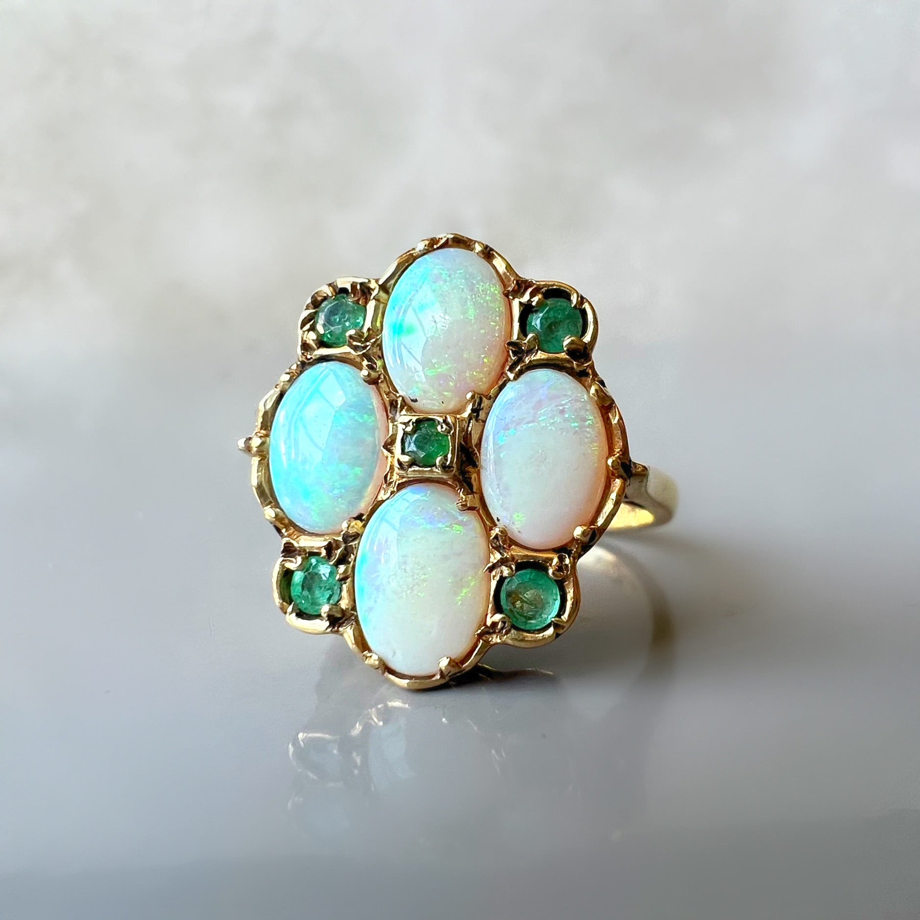Vintage Opal and Emerald Dress Ring from 1973