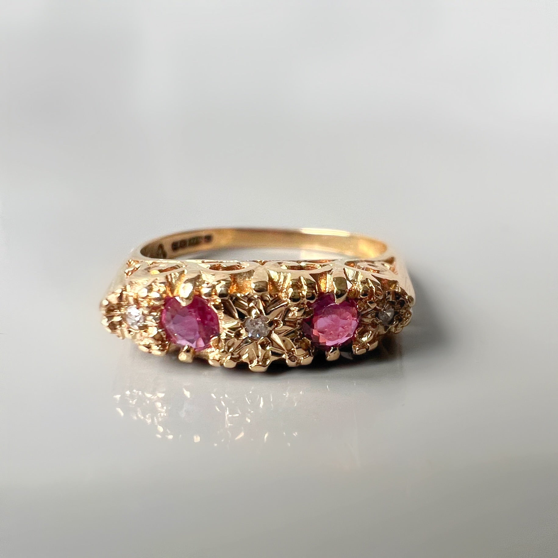 Vintage Ruby an Diamond 9ct Gold Half Hoop Ring