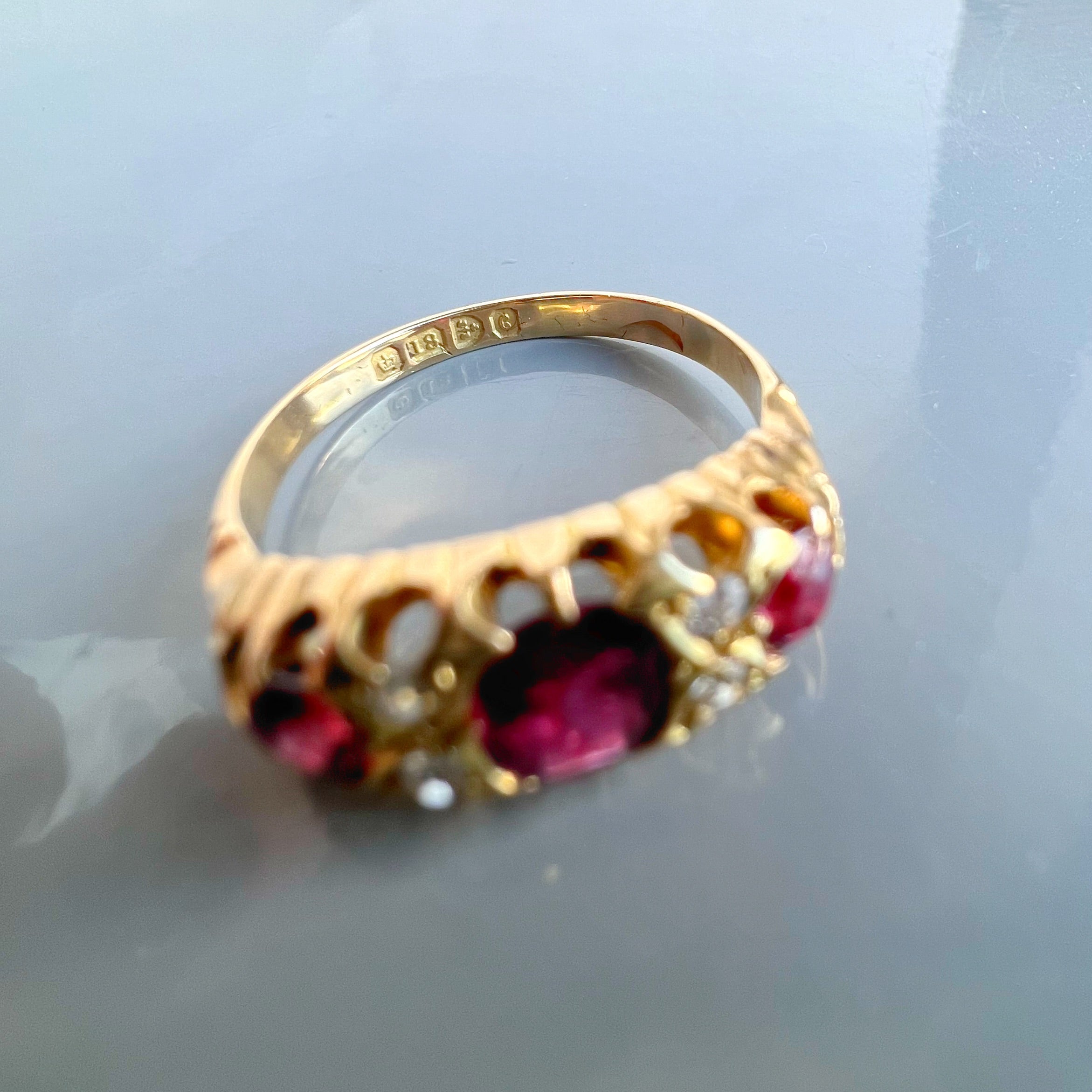 Antique Unheated Ruby and Diamond Half Hoop Ring