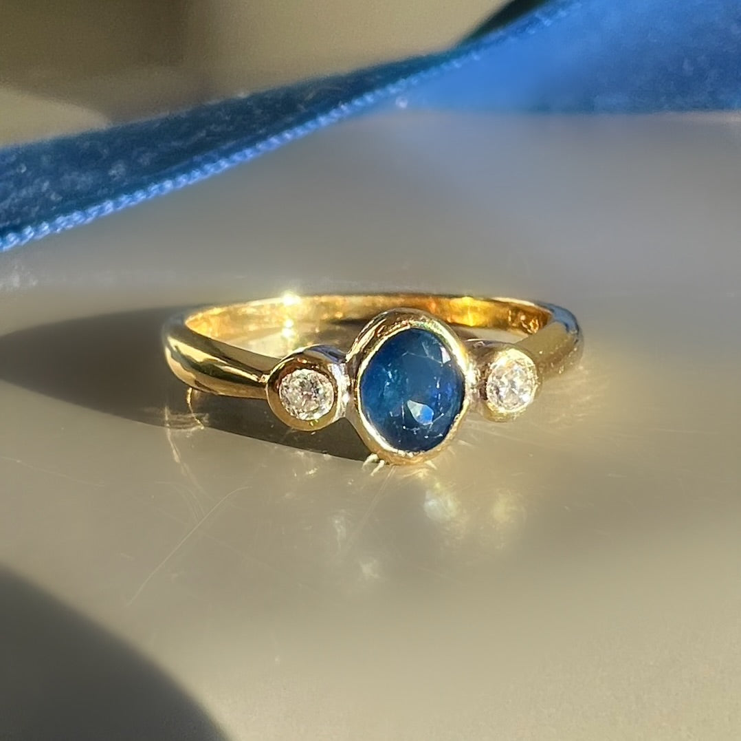 Antique Sapphire and Diamond 3 Stone Ring
