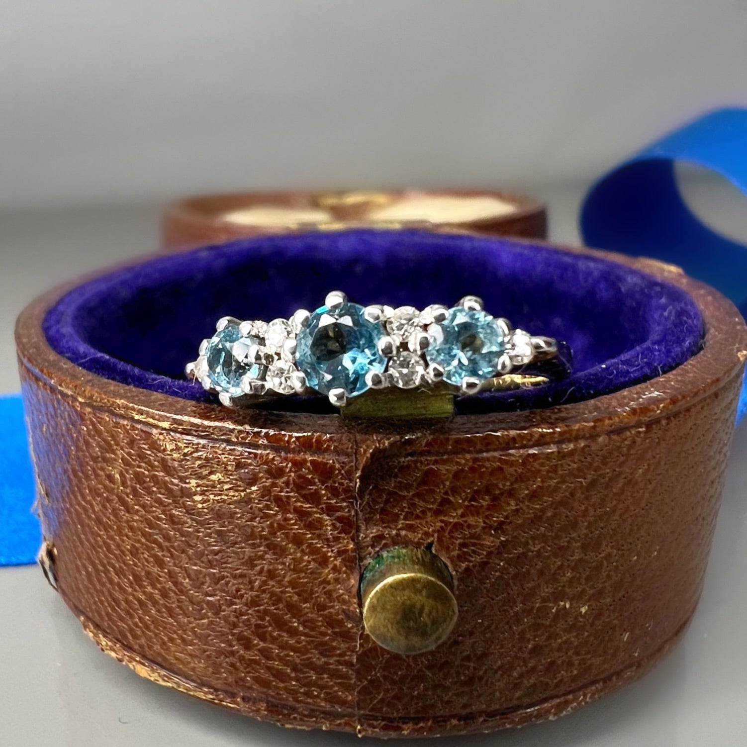 Vintage Blue Topaz and Diamond 9ct Gold Ring