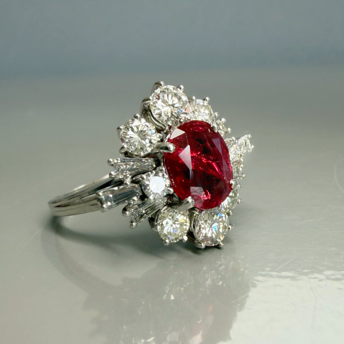 Vintage 2.84ct Ruby and 1.15ct Diamond Cluster Ring