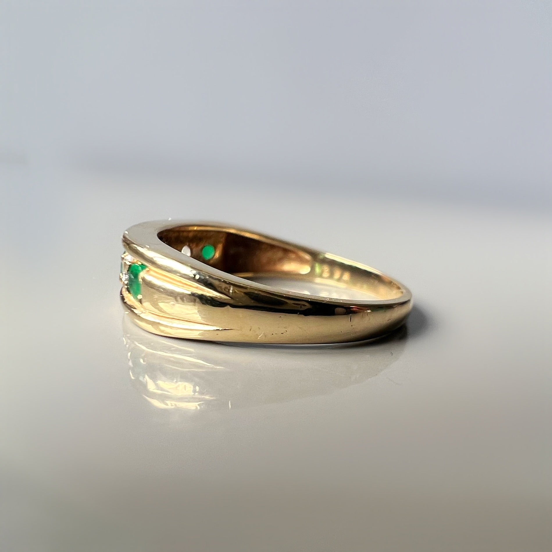 Emerald and Diamond Vintage Gold Band