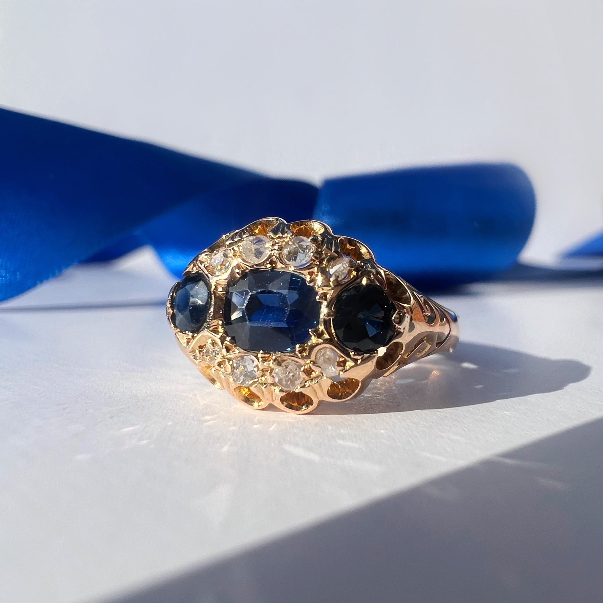 Antique Sapphire and Rose Cut Diamond Ring