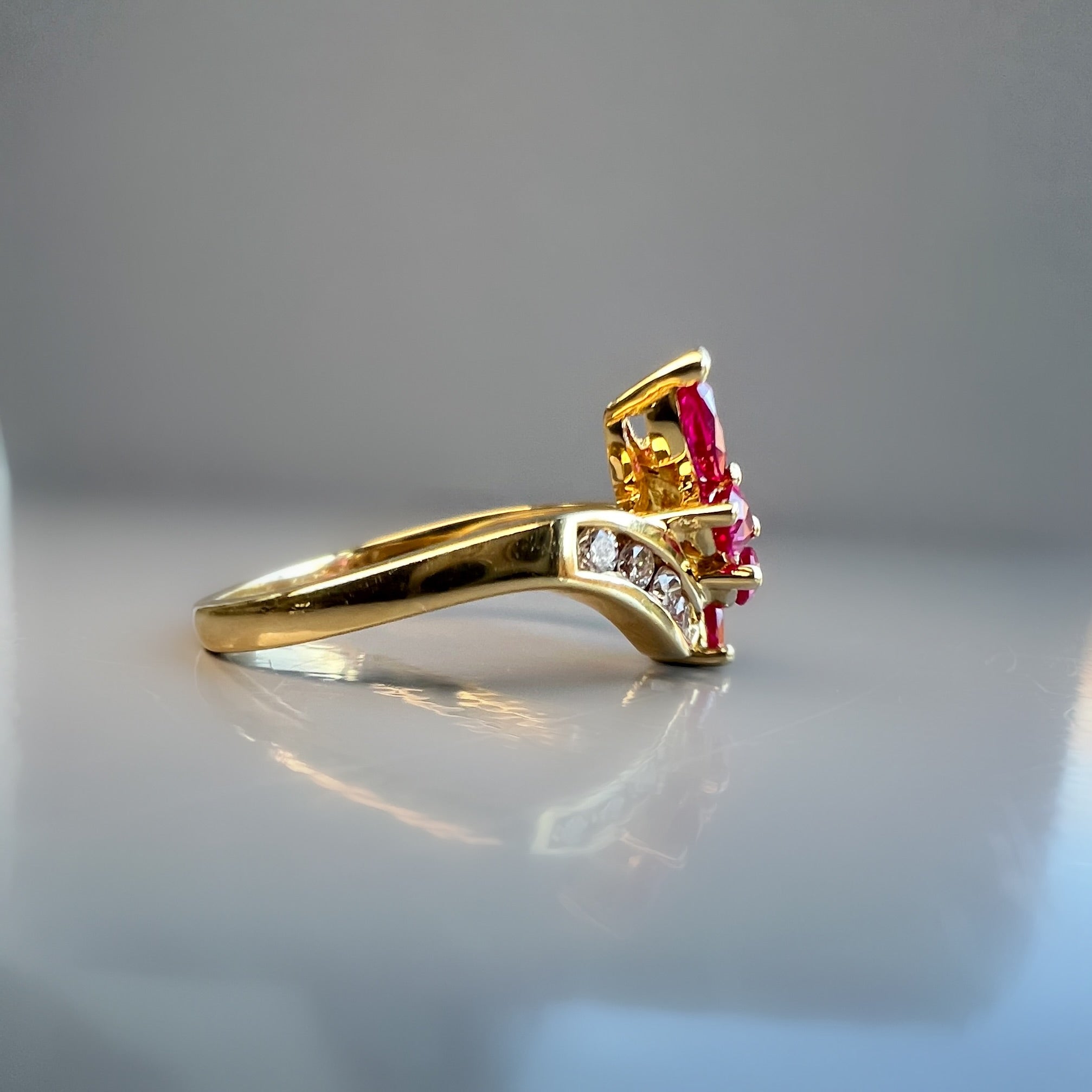 Floral Style Ruby and Diamond 18ct Gold Ring