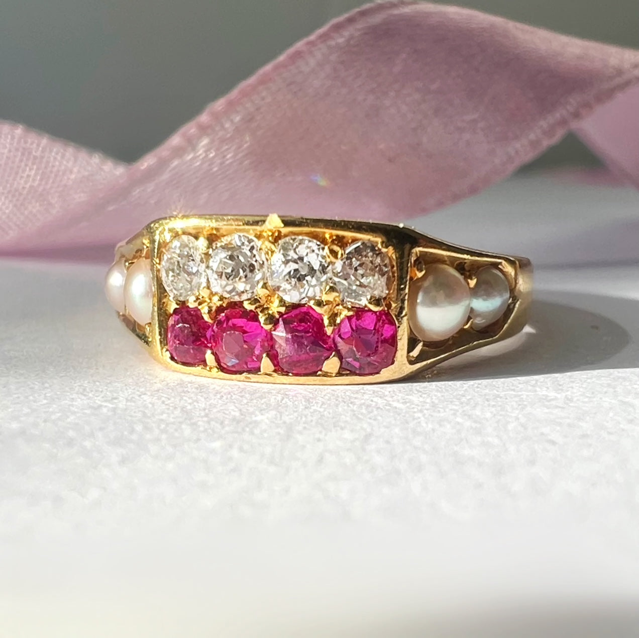 Edwardian Ruby, Diamond and Pearl Ring