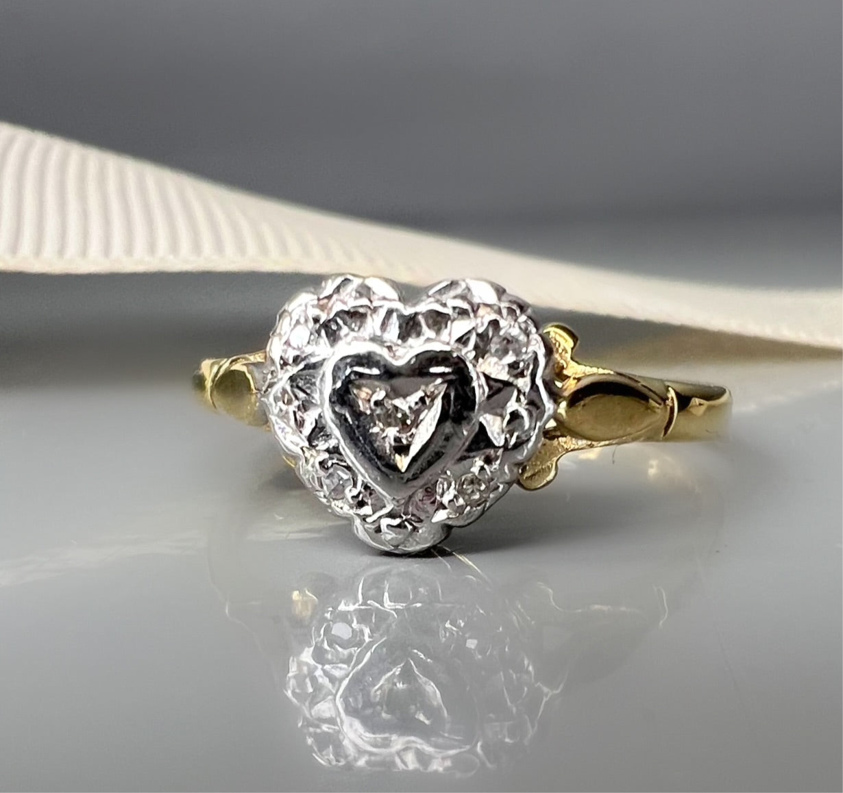 Vintage Heart Shaped Ring with Diamond Details