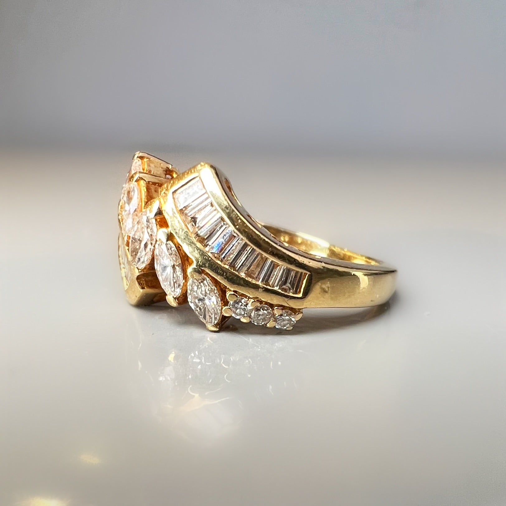 Vintage Diamond Marquise and Baguette Ring