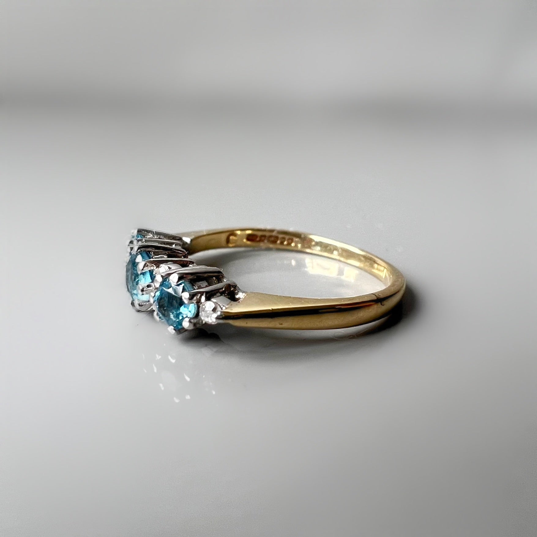 Vintage Blue Topaz and Diamond 9ct Gold Ring