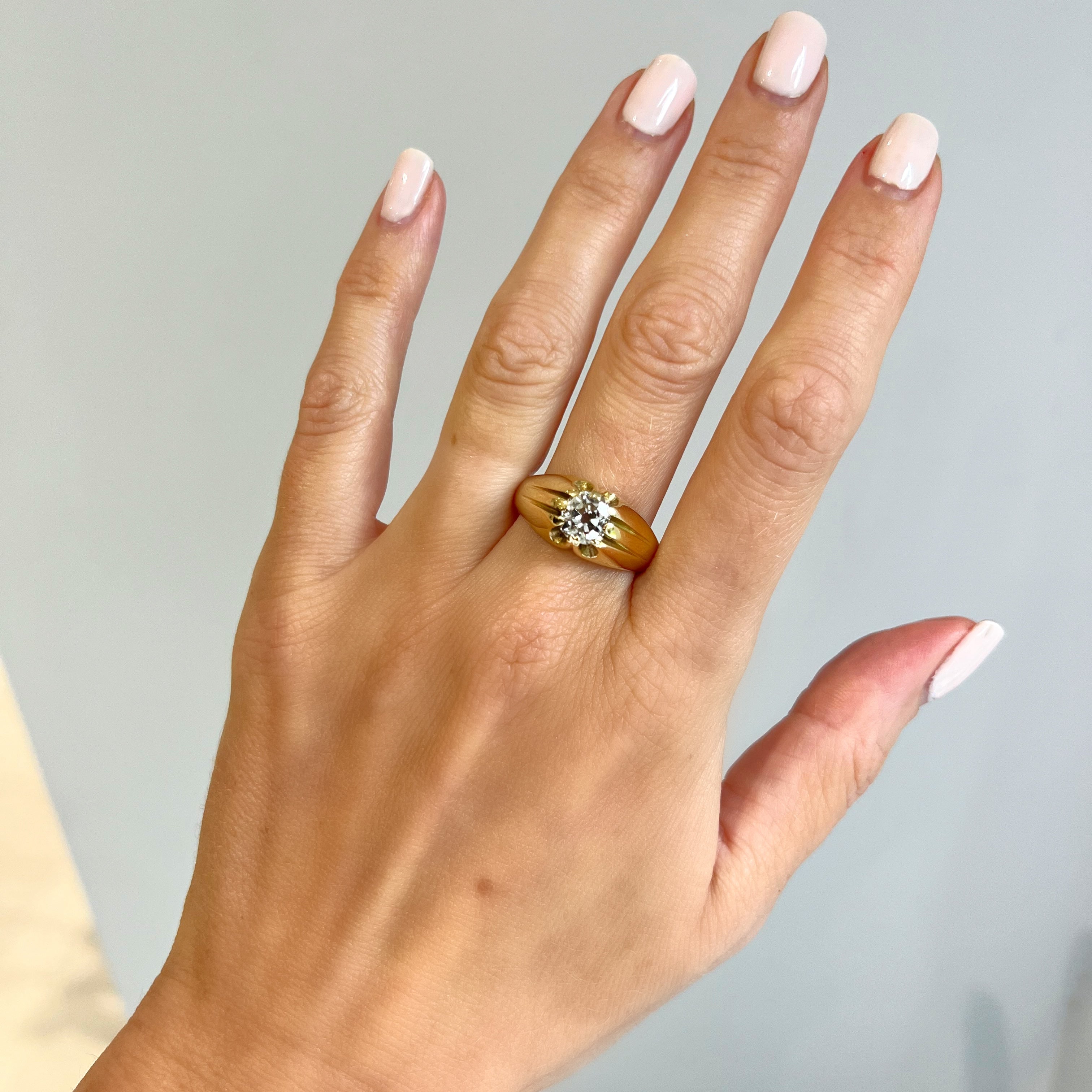 Antique 1.25ct Old Cut Diamond 18ct Gold Belcher Ring
