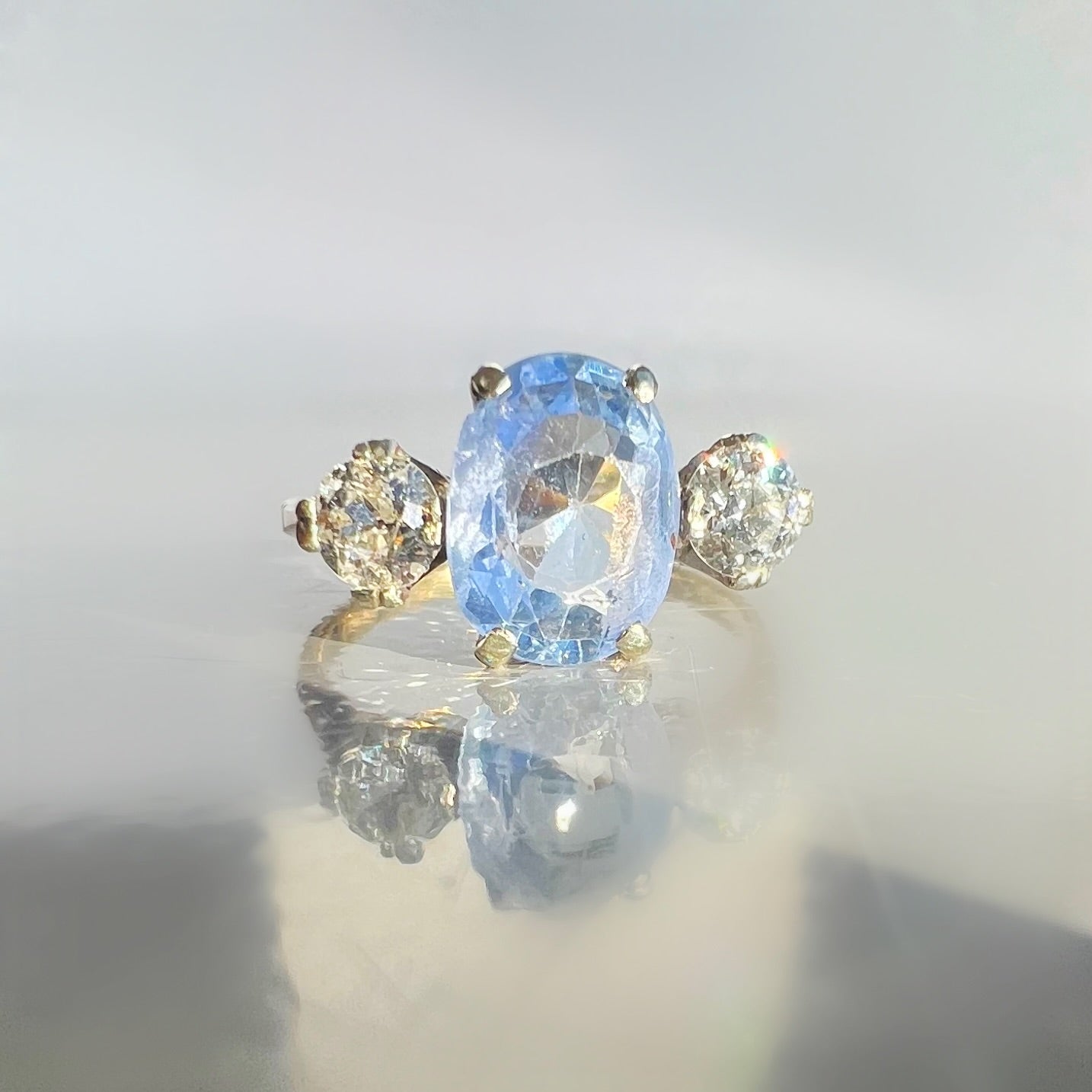 Vintage Pale Blue 1.80ct Sapphire and Diamond Trilogy Ring