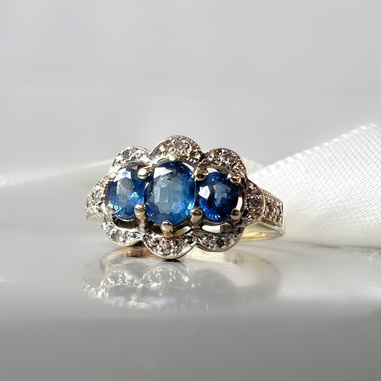 Vintage Sapphire and Diamond 3 Stone Ring