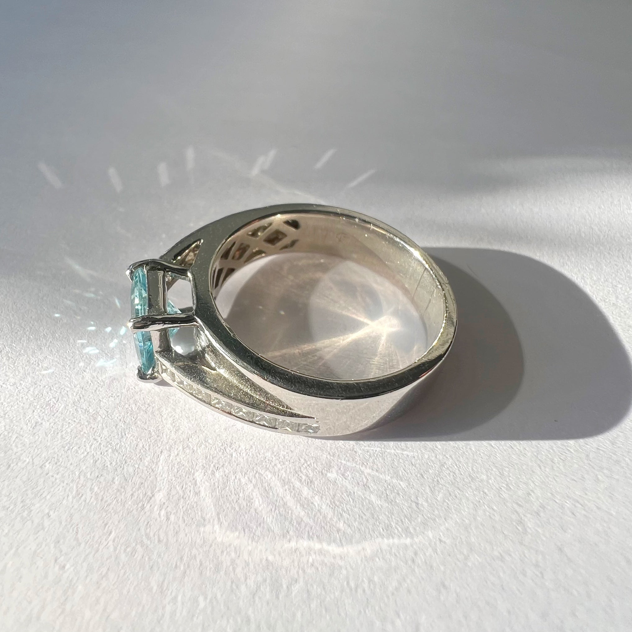 Aquamarine and Diamond Square Cut Ring