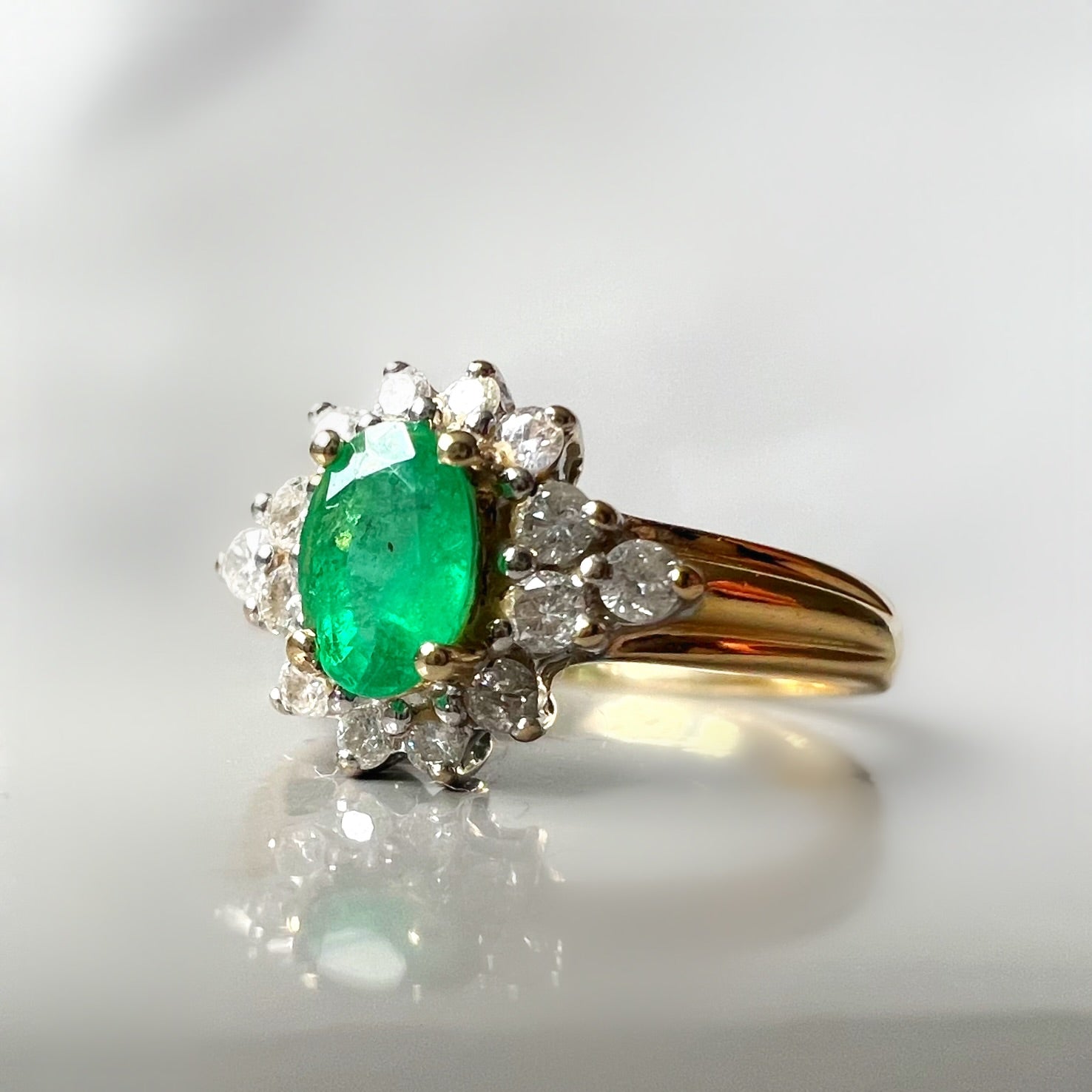 Vintage Emerald and Diamond Cluster Ring