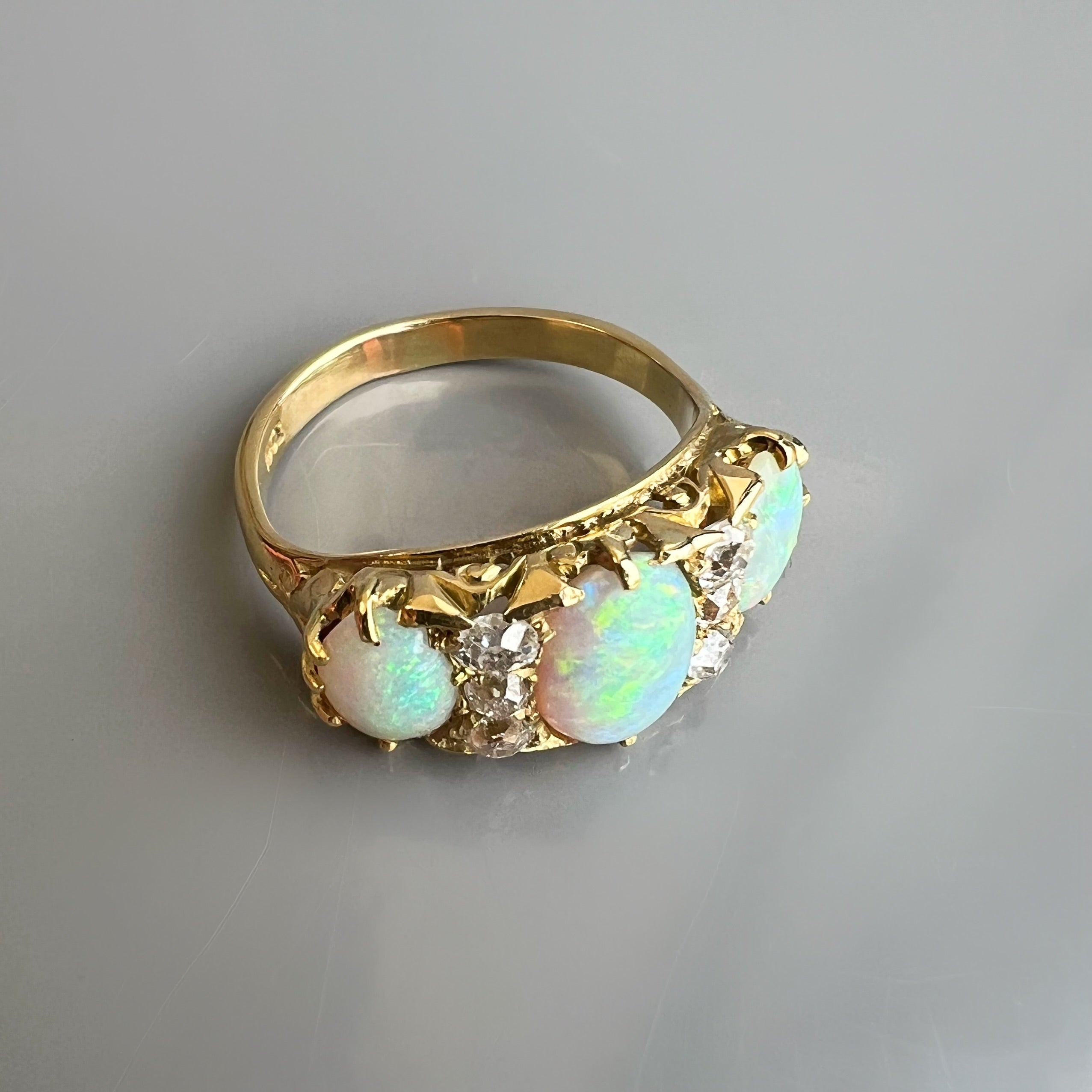 Opal and Diamond Half Hoop Ring