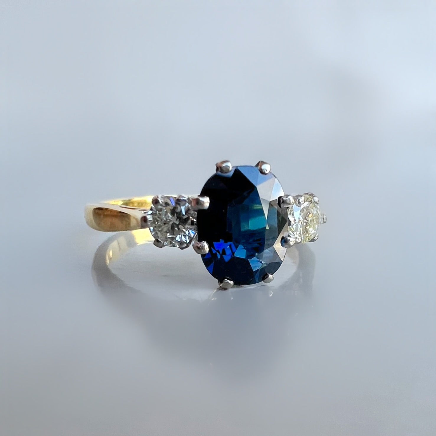 1.40ct Sapphire and 0.30ct Diamond Trilogy Ring