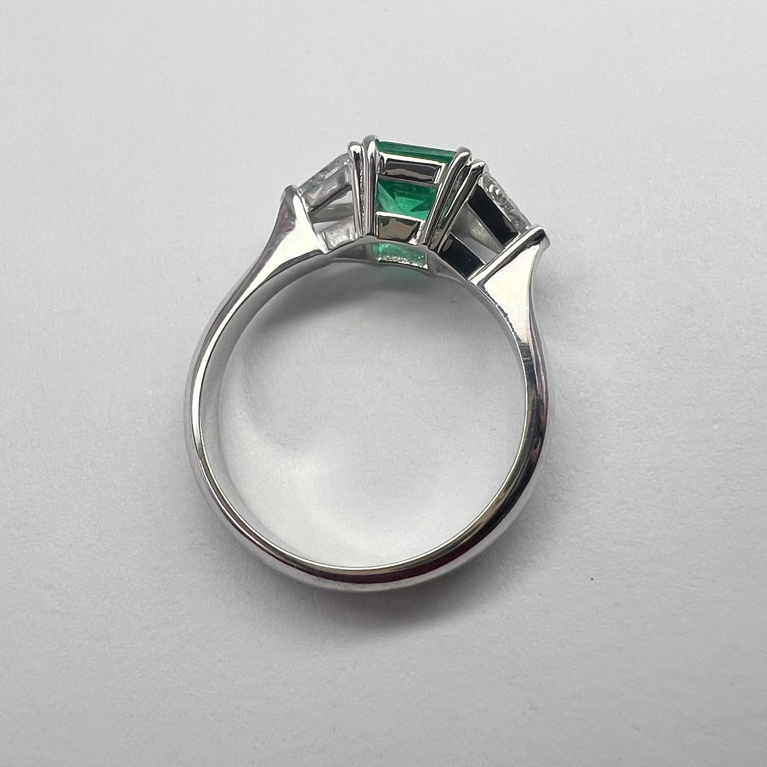 Emerald and Diamond Trillion Cut Three Stone Ring