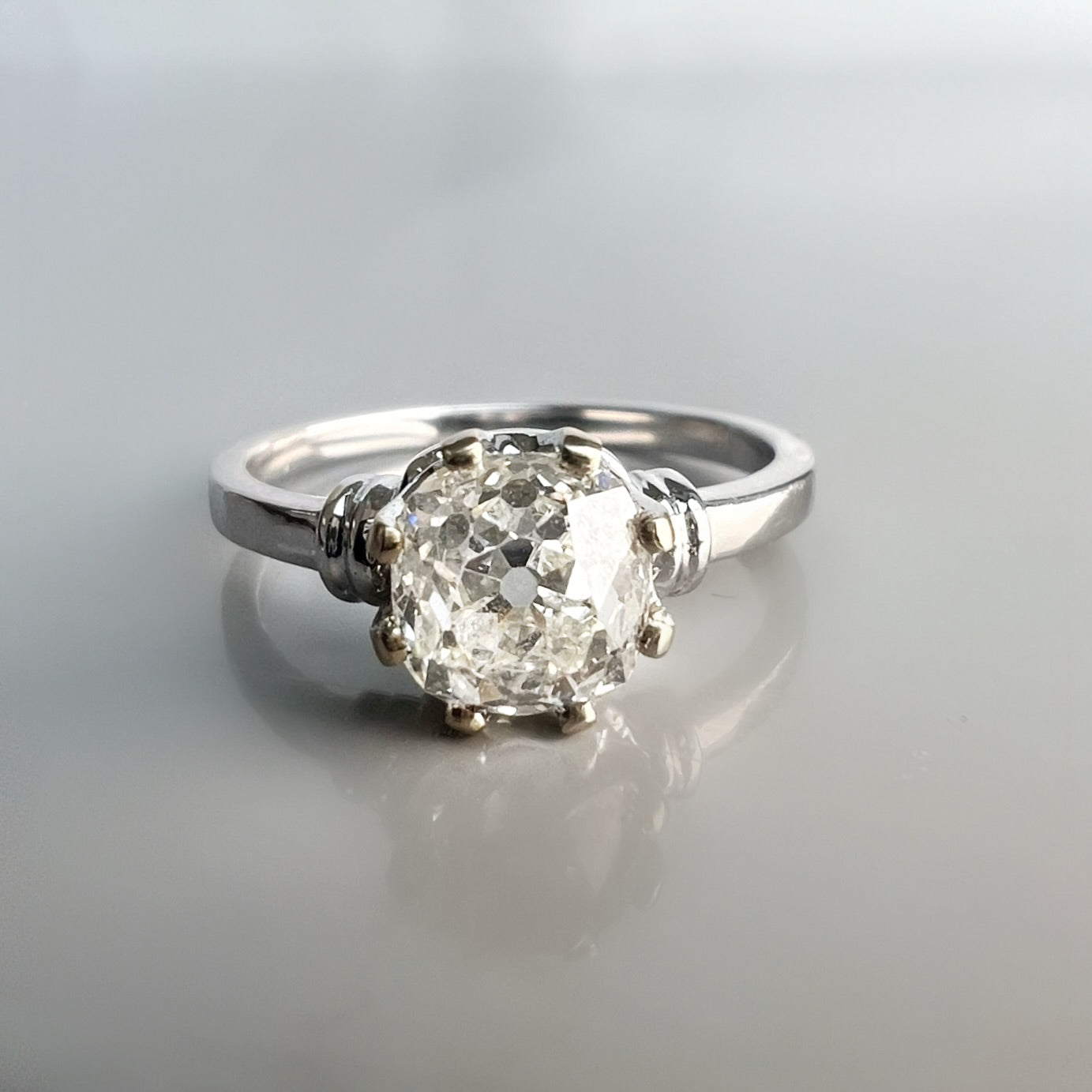 Re-Imagined Antique 1.38ct Old Cushion Cut Diamond, in 18ct White Gold