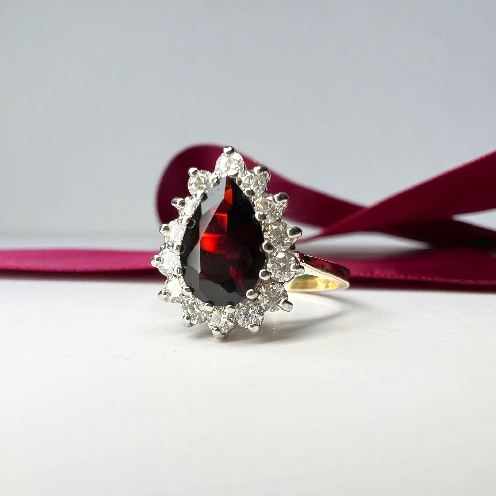 Garnet and Diamond Pear Shaped Ring