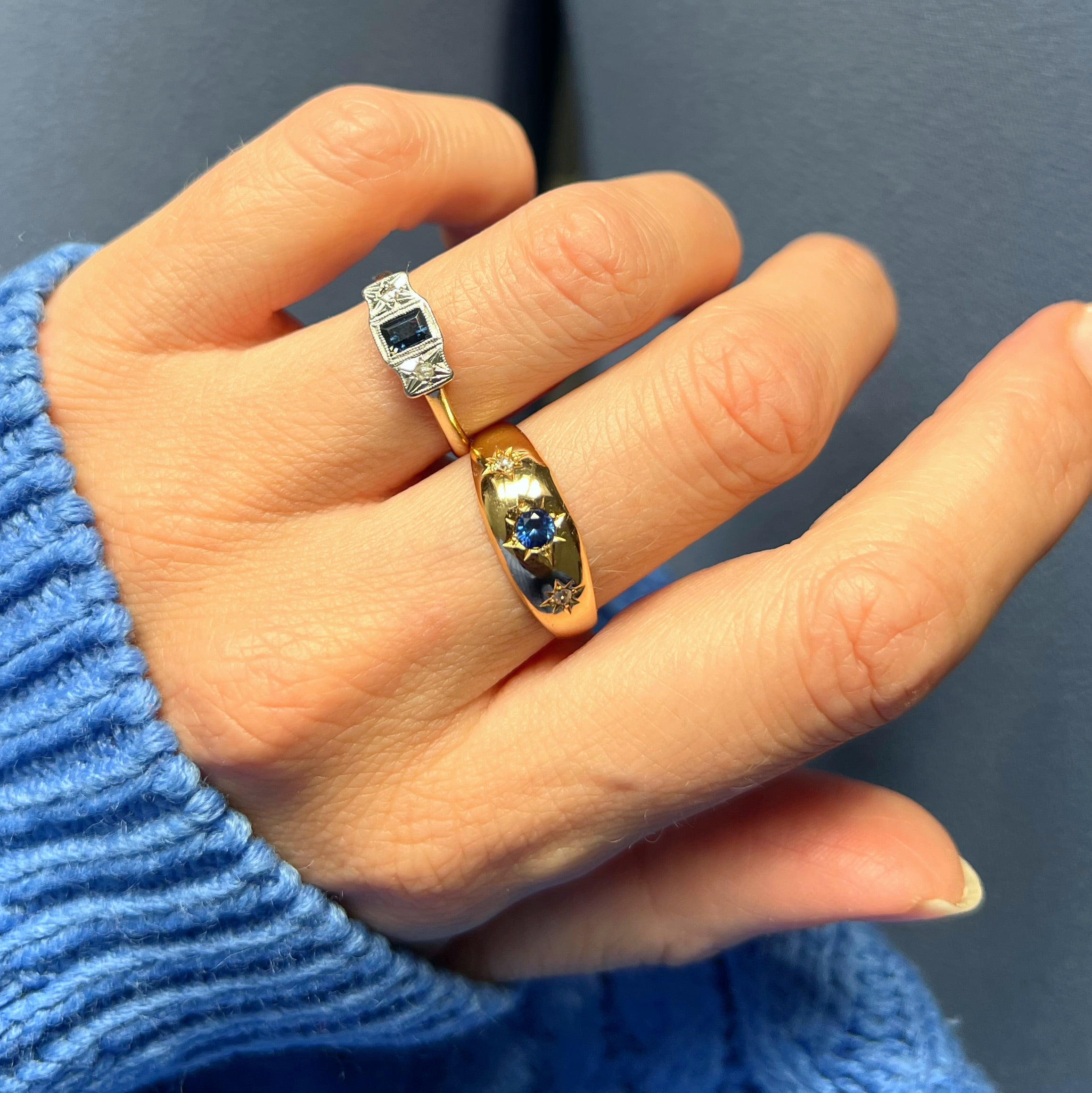 Antique 18ct Gold Star Set Sapphire and Diamond Band