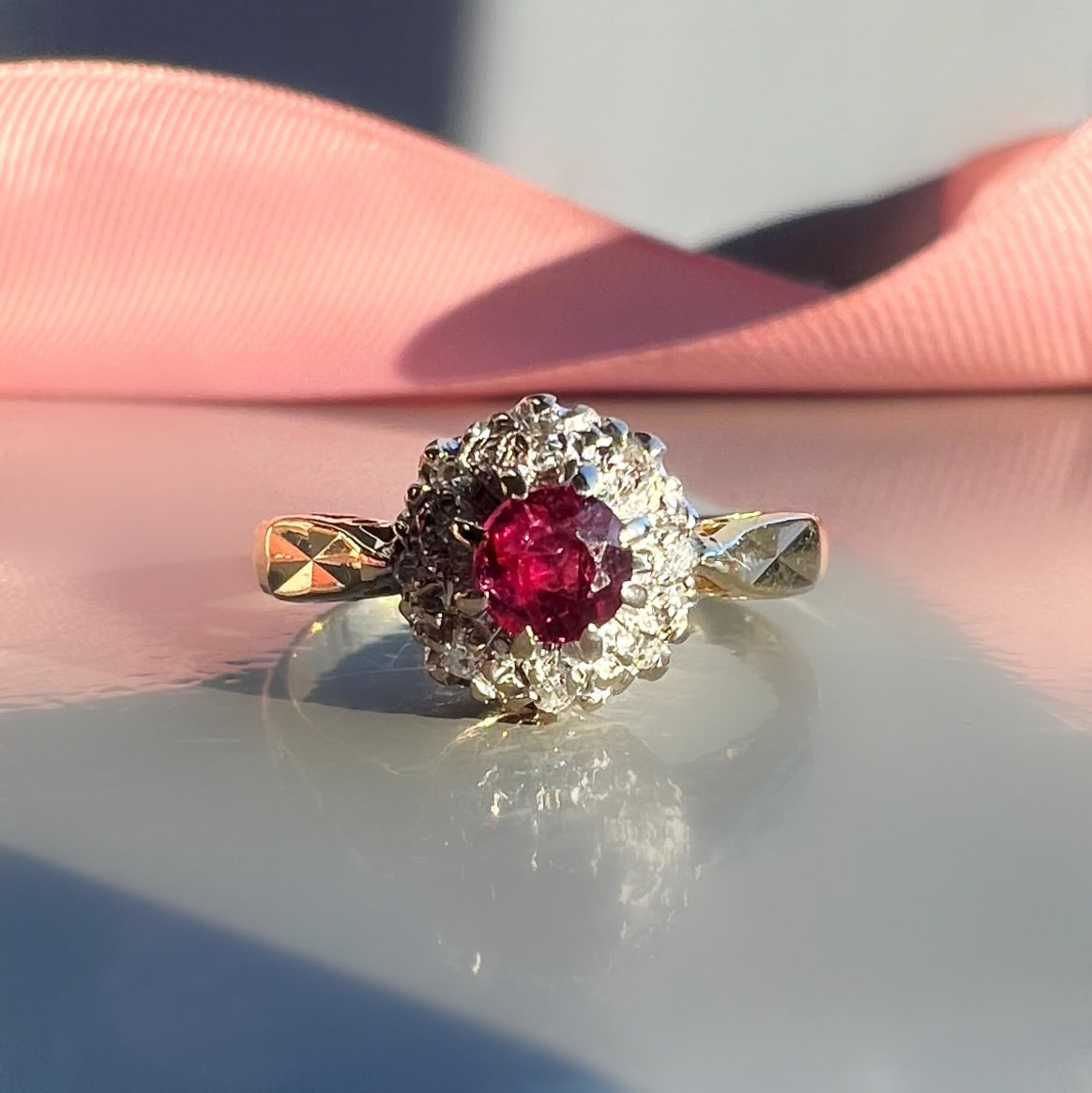 Vintage Ruby and Diamond Cluster Ring, 18ct Gold