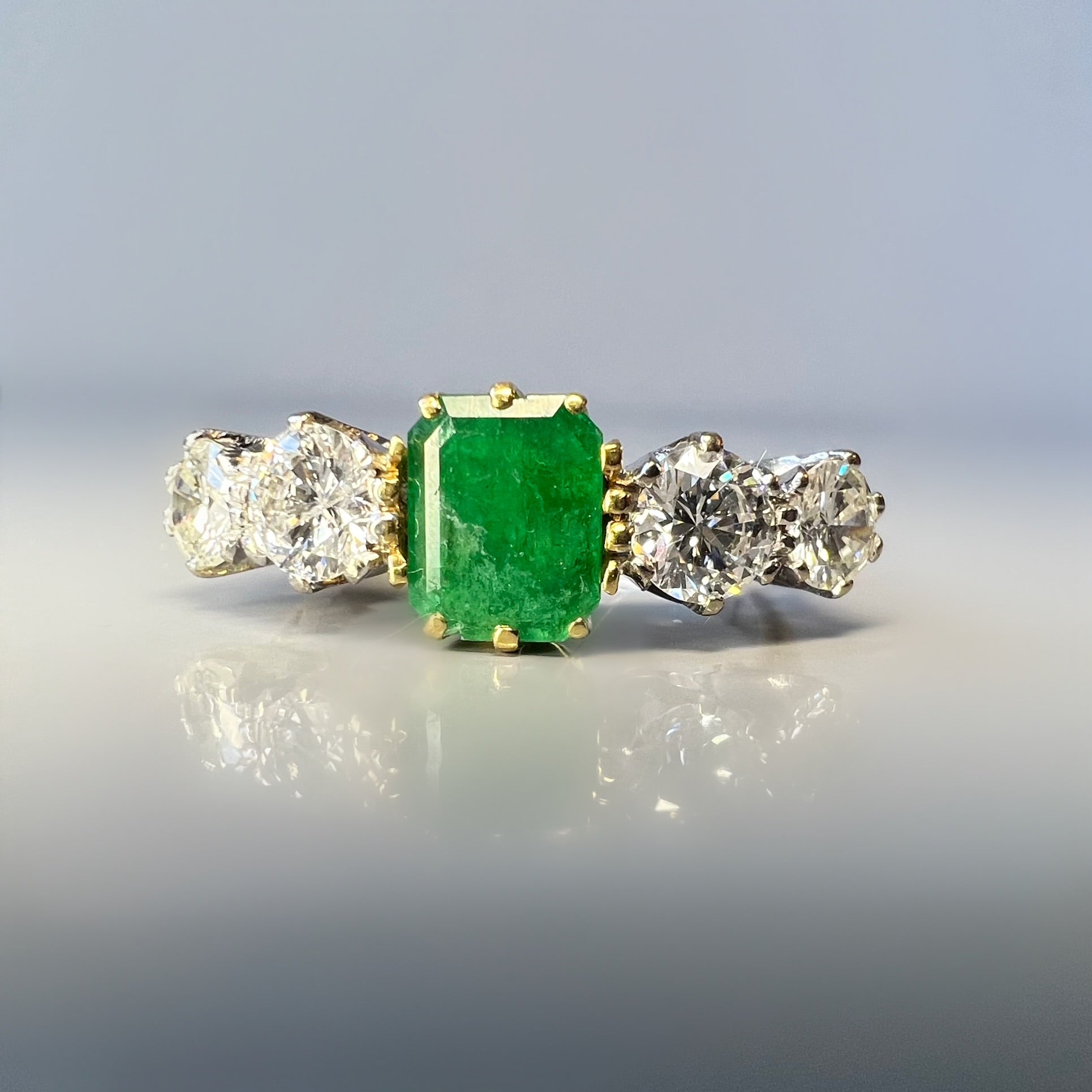 Emerald and Diamond 5 Stone Ring