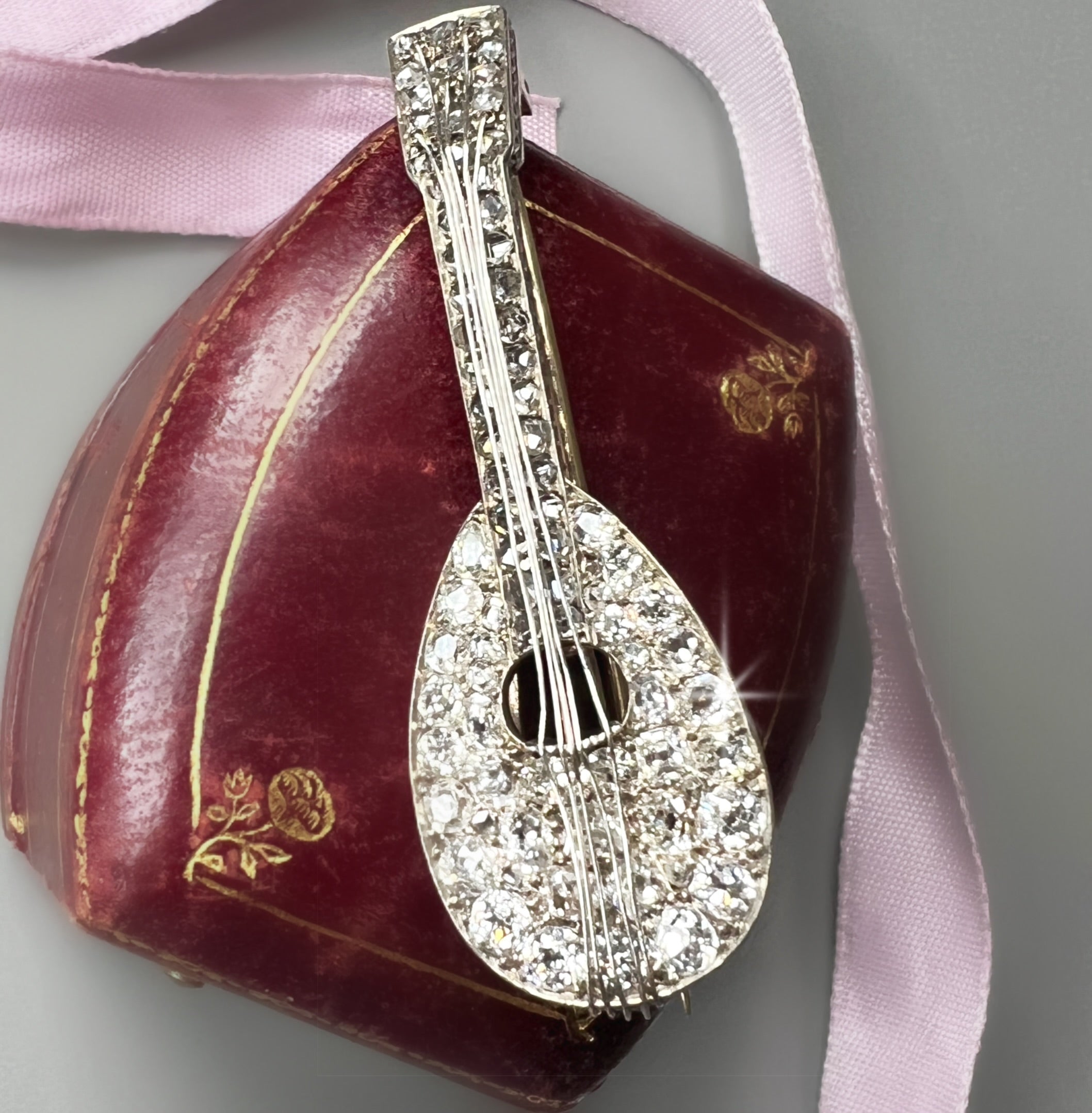 Antique Diamond Set Mandolin Brooch
