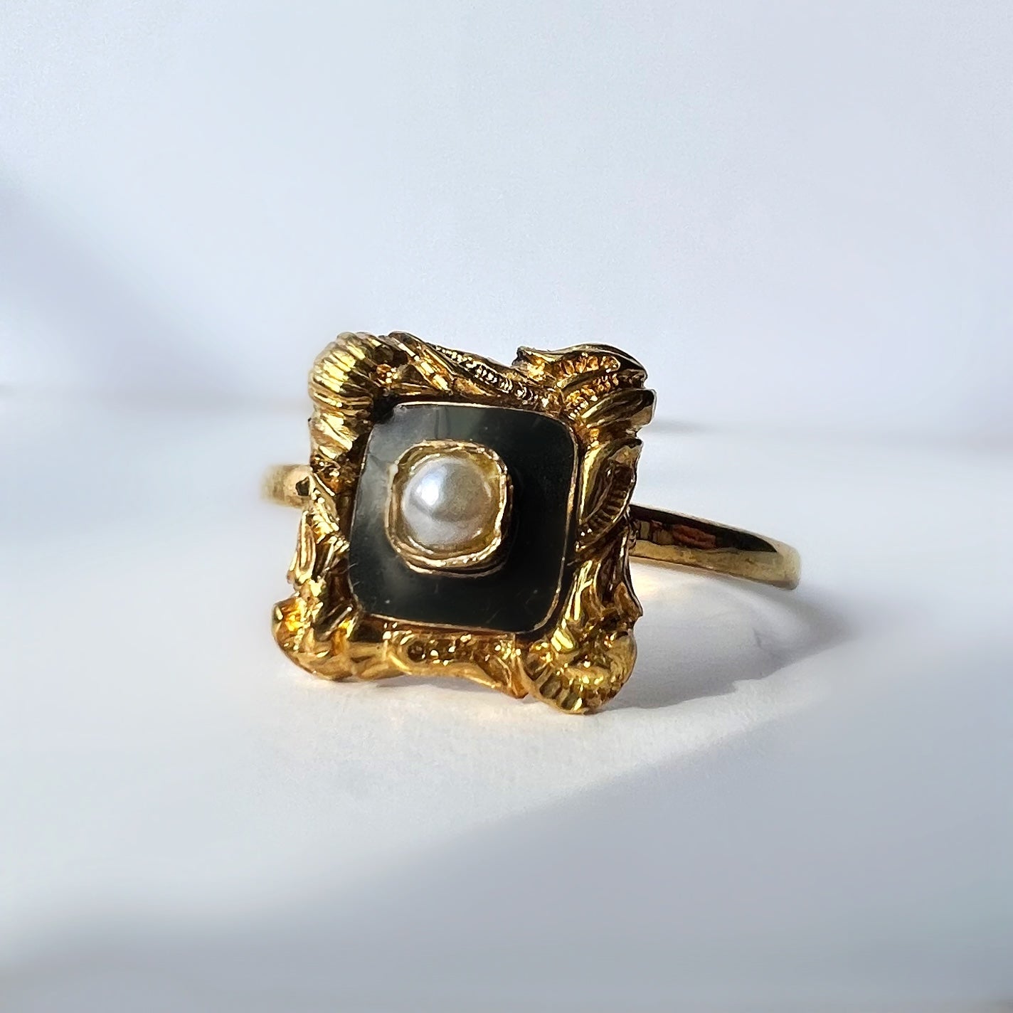 Antique Enamel, Gold and Pearl Ring