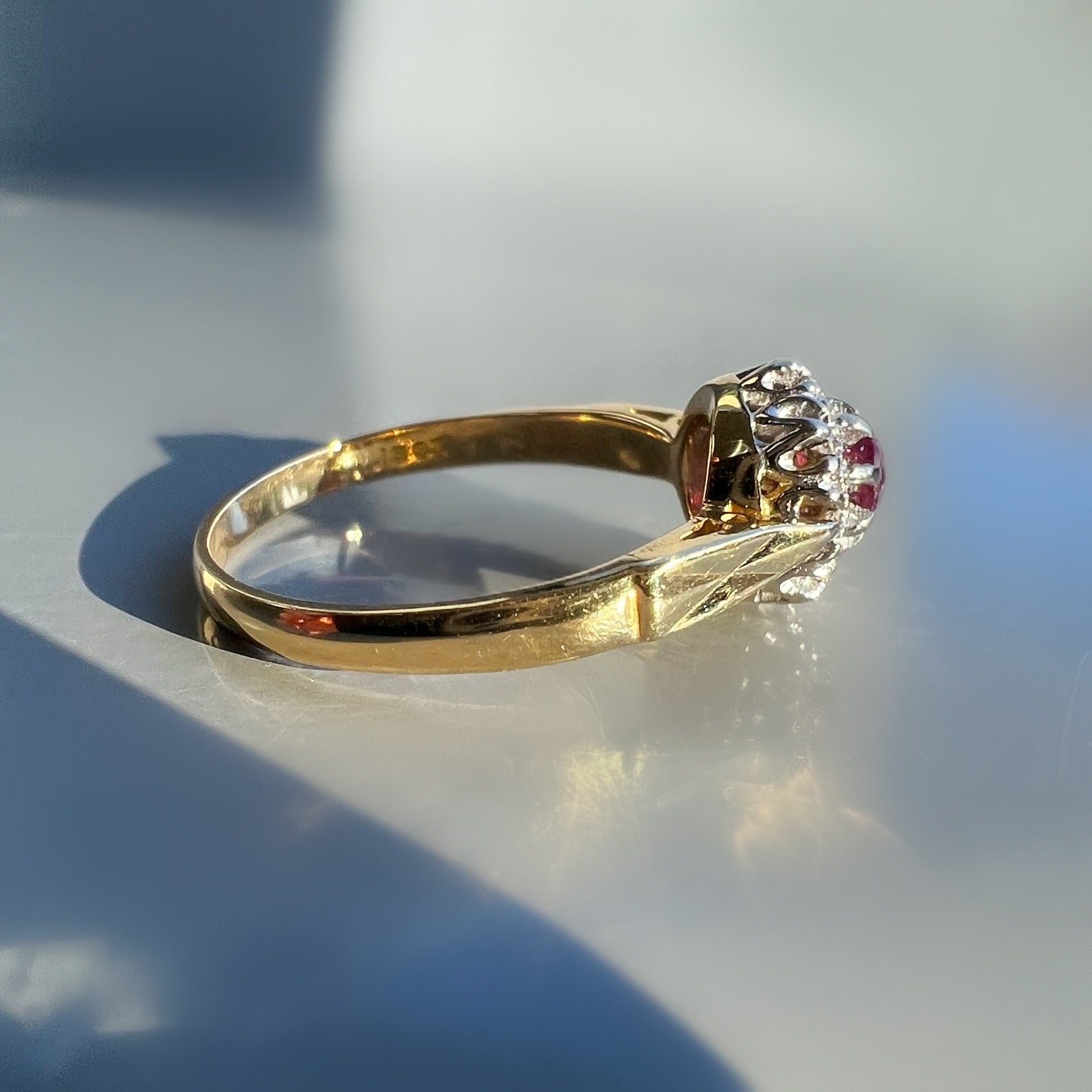 Vintage Ruby and Diamond Cluster Ring, 18ct Gold