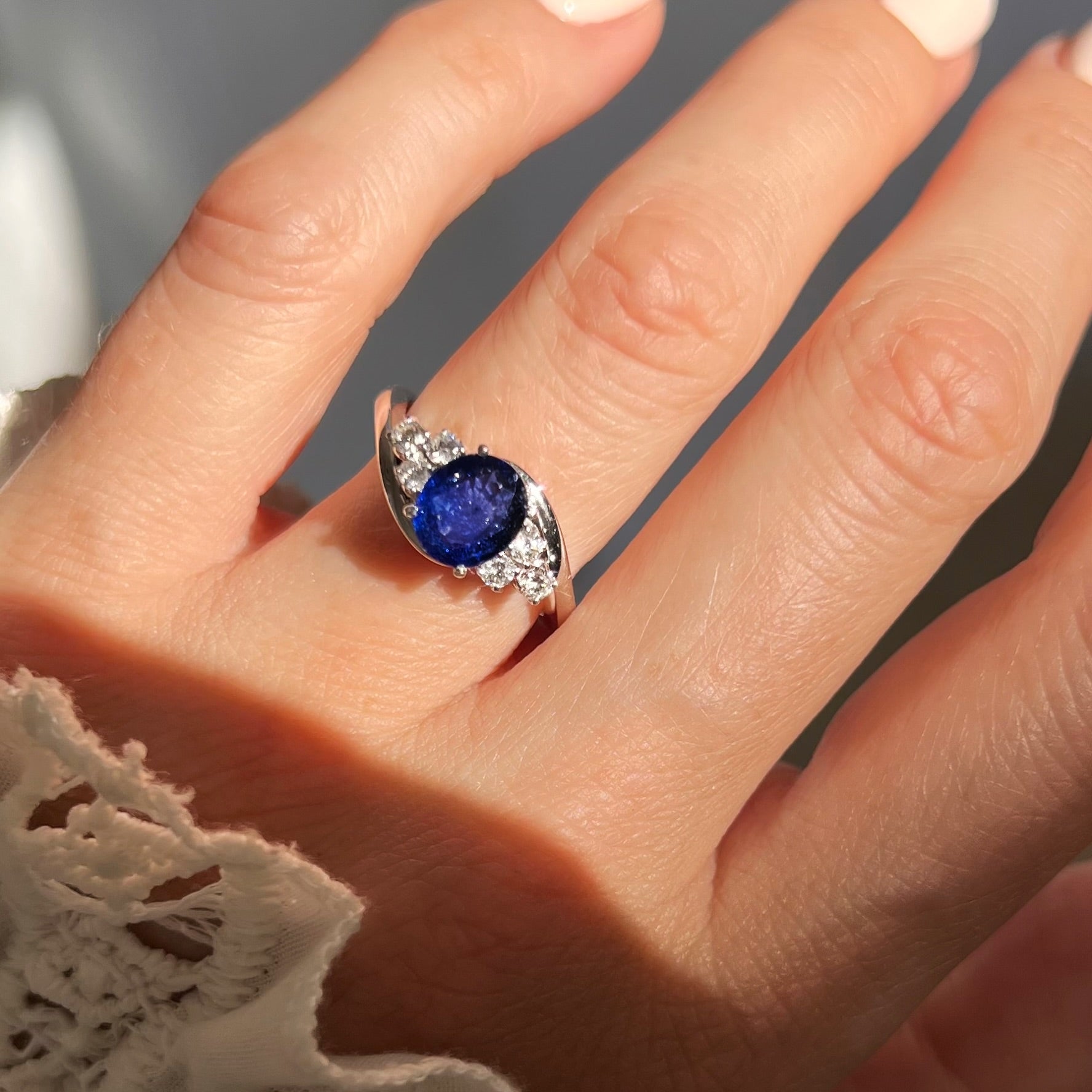 1.50ct Sapphire and Diamond Cross Over Ring