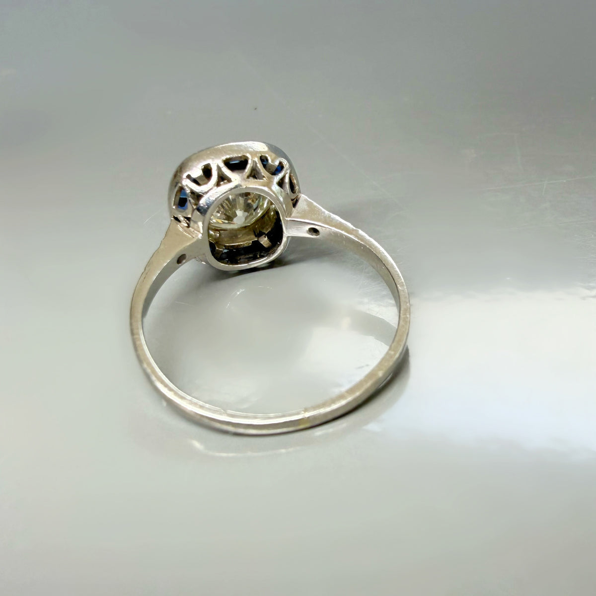Antique Art Deco 1.32ct Old Cut Diamond and Sapphire Target Ring