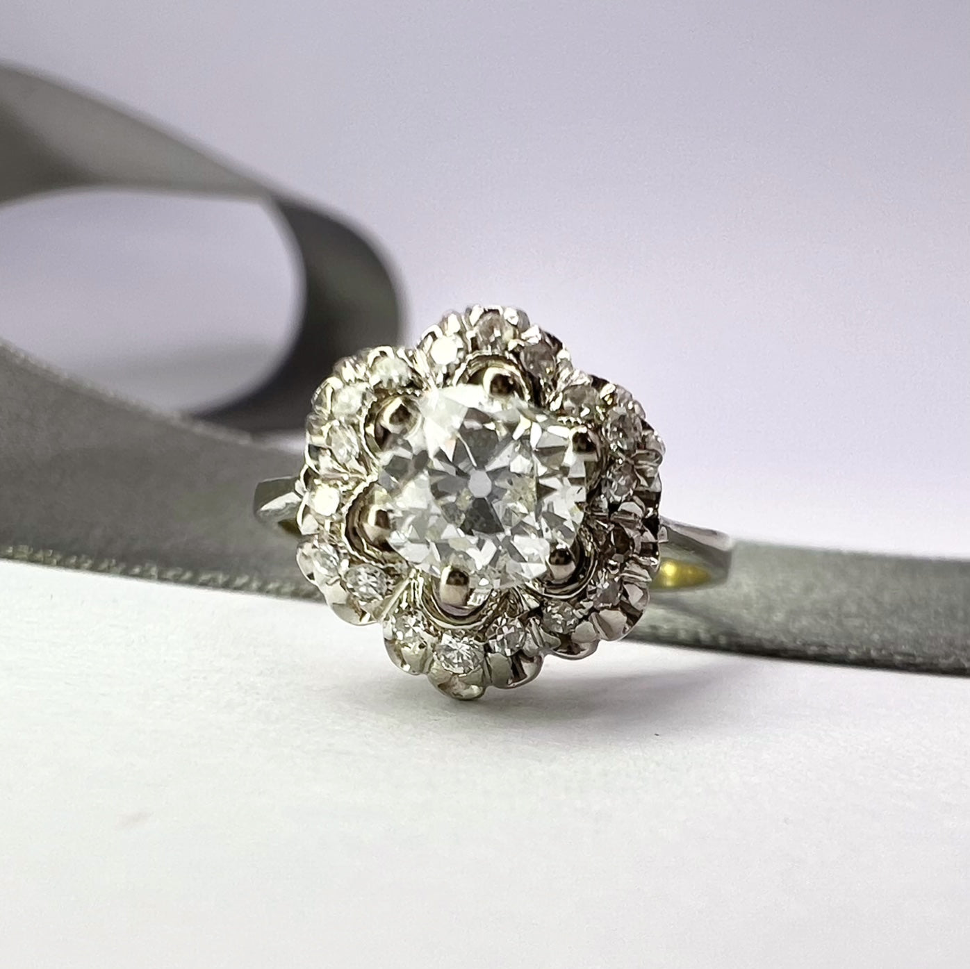 0.83ct Old Cut Diamond Cluster Ring