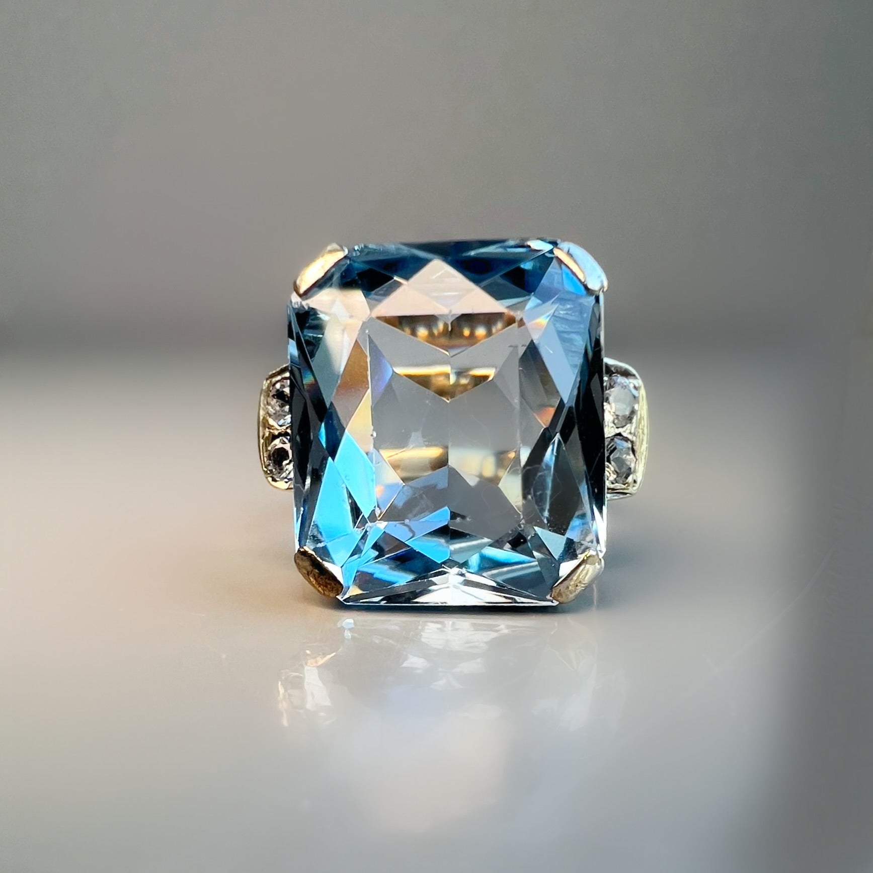 Synthetic Aquamarine and Diamond Dress Ring
