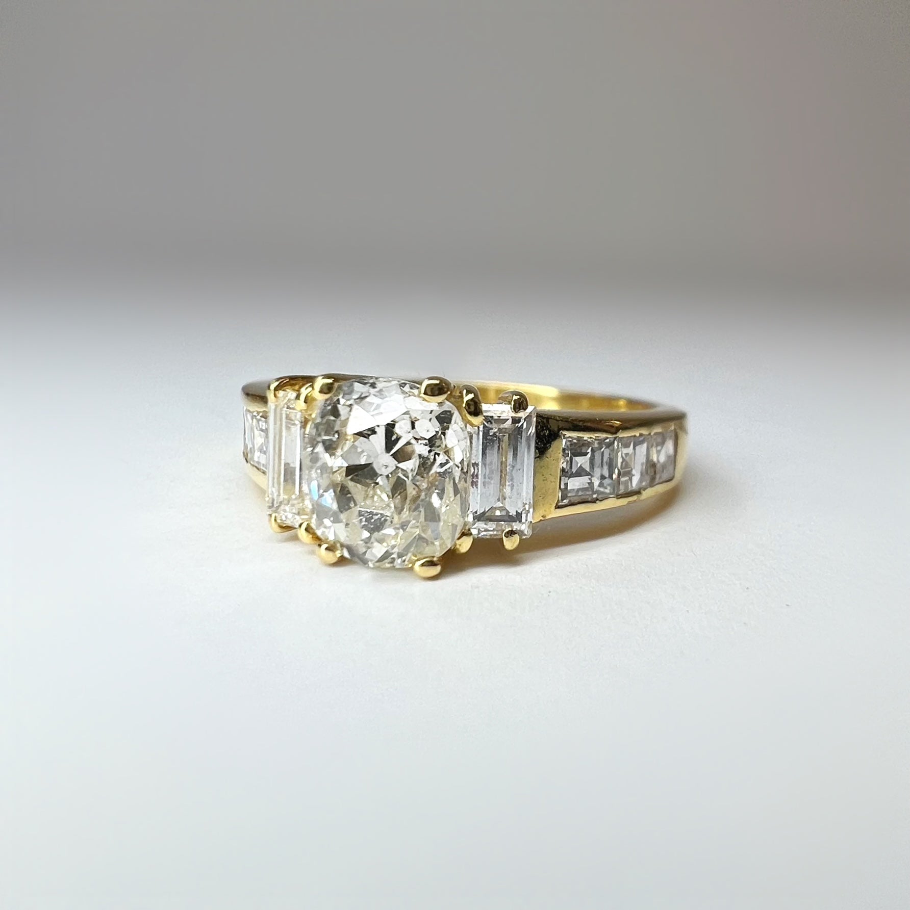 1.92ct Old Cut Diamond Ring with Diamond Baguette Shoulders