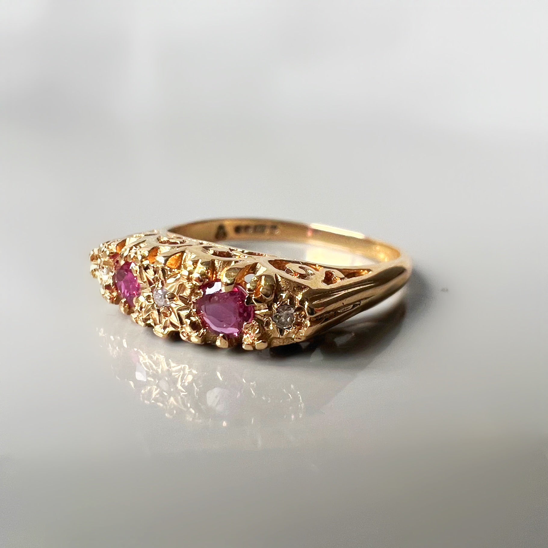 Vintage Ruby an Diamond 9ct Gold Half Hoop Ring